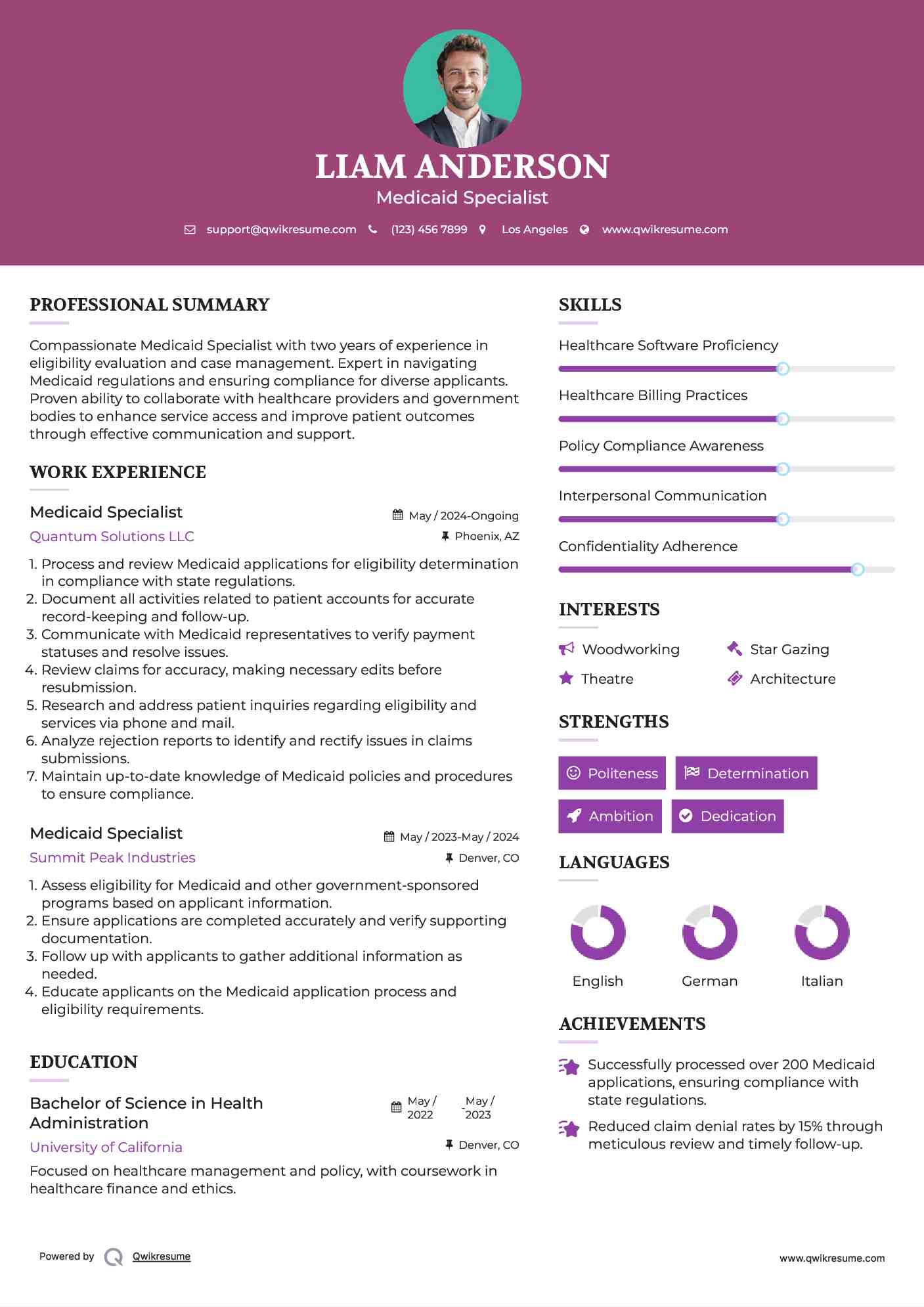 Medicaid Specialist Resume Template