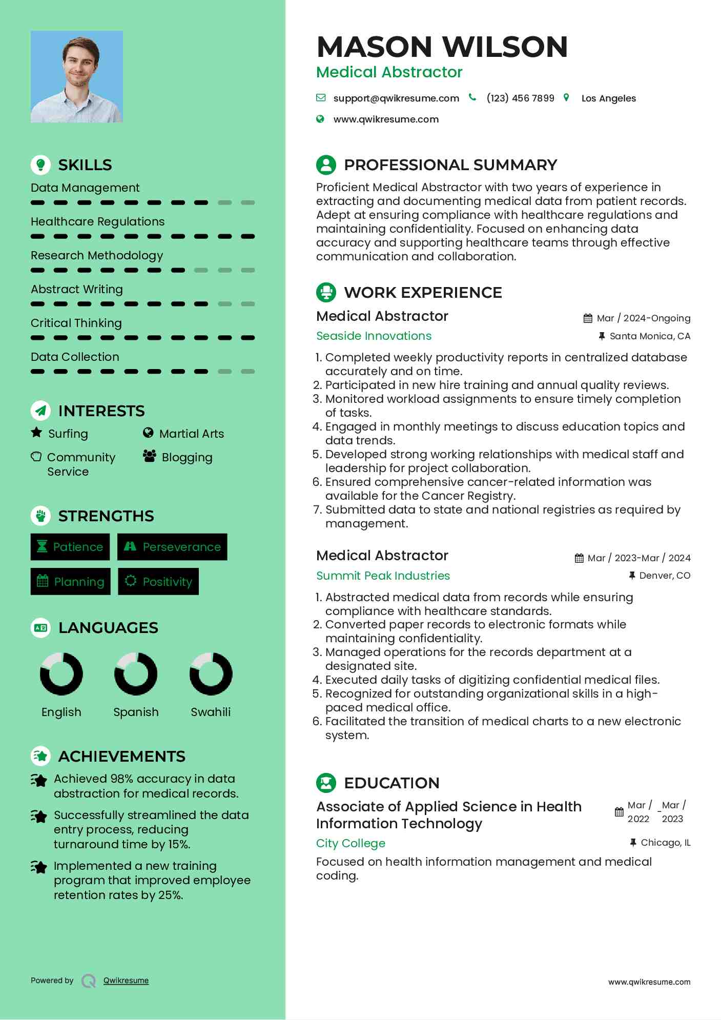 Medical Abstractor Resume Template