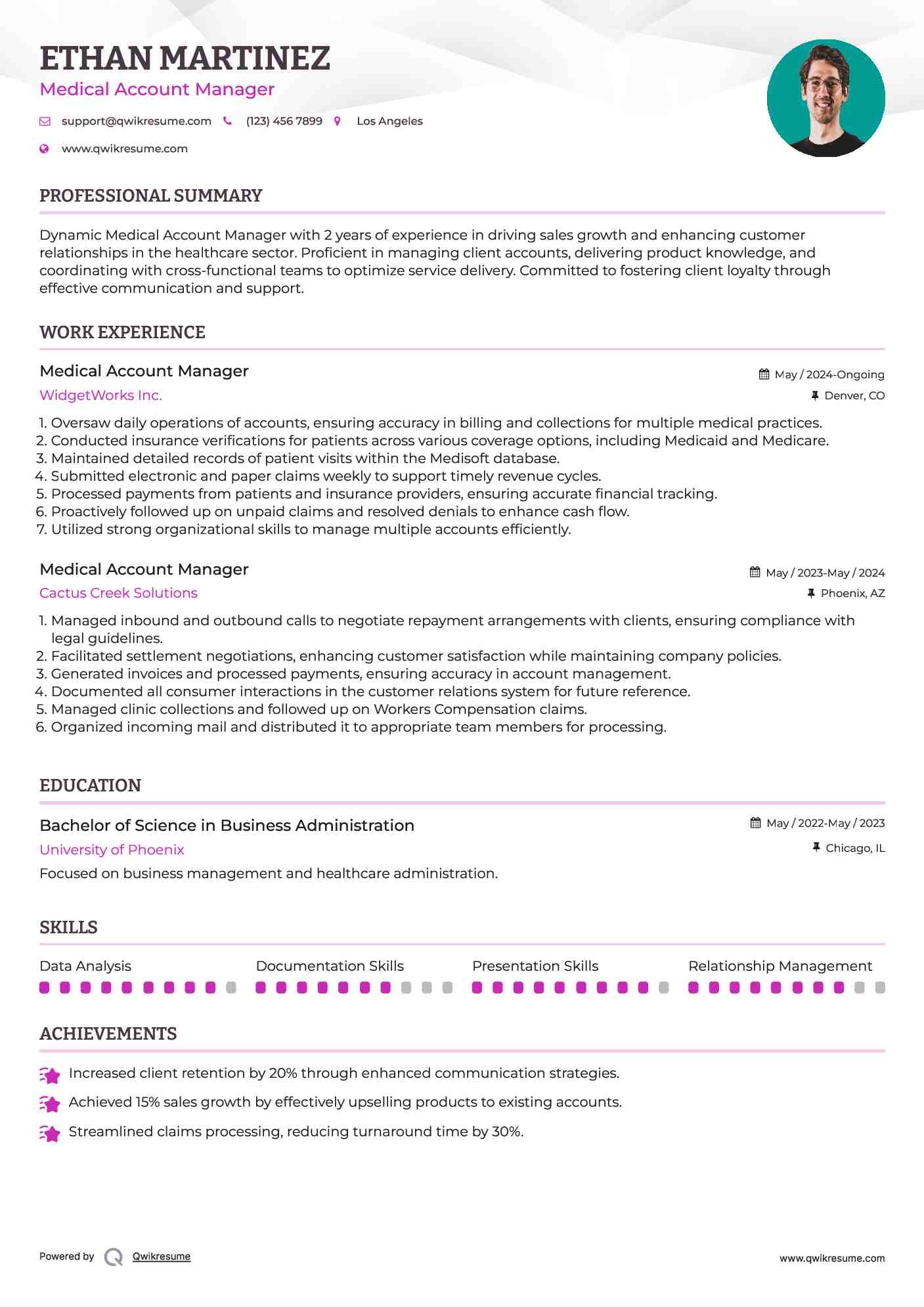 Medical Account Manager Resume Sample