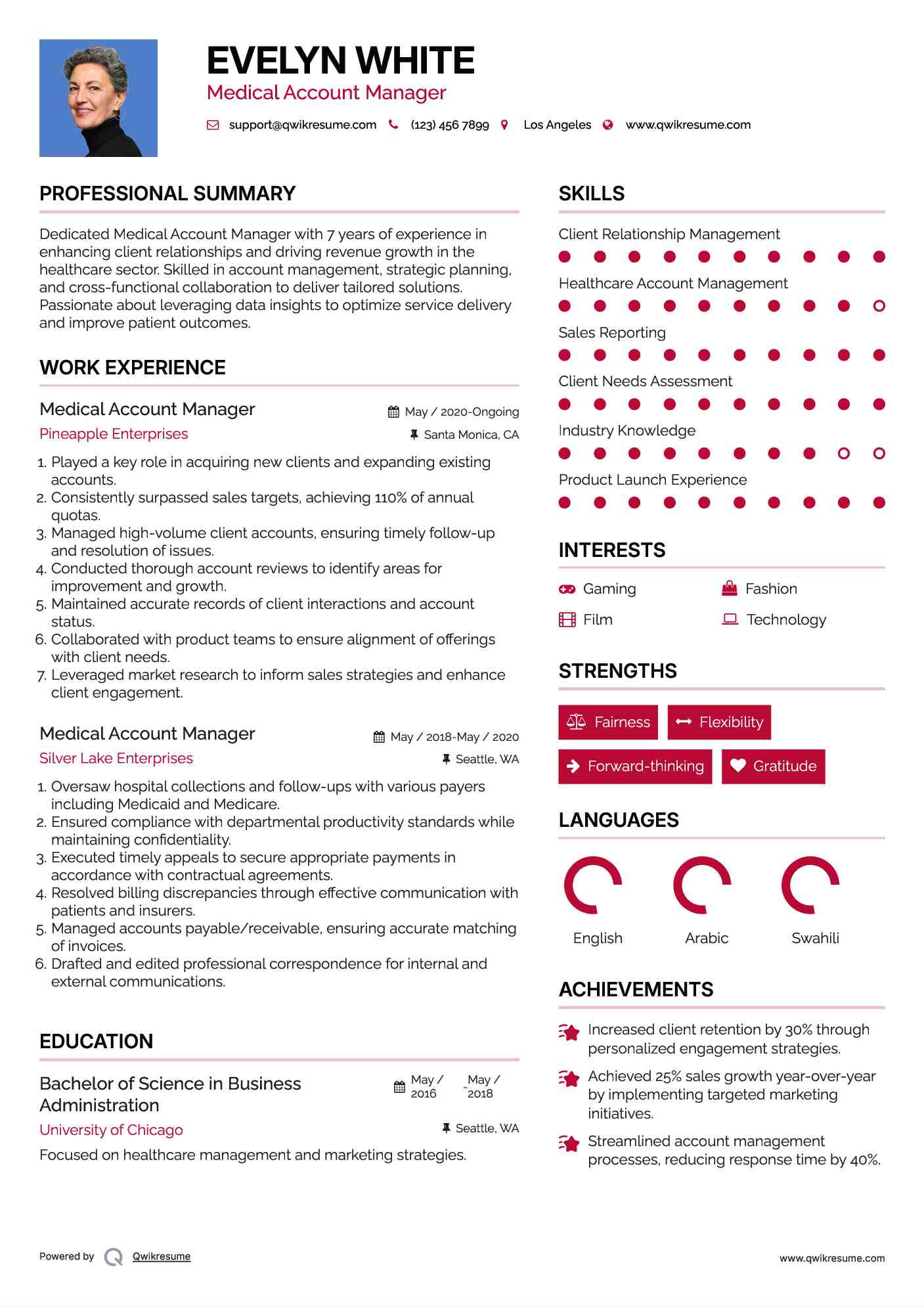 Medical Account Manager Resume Template