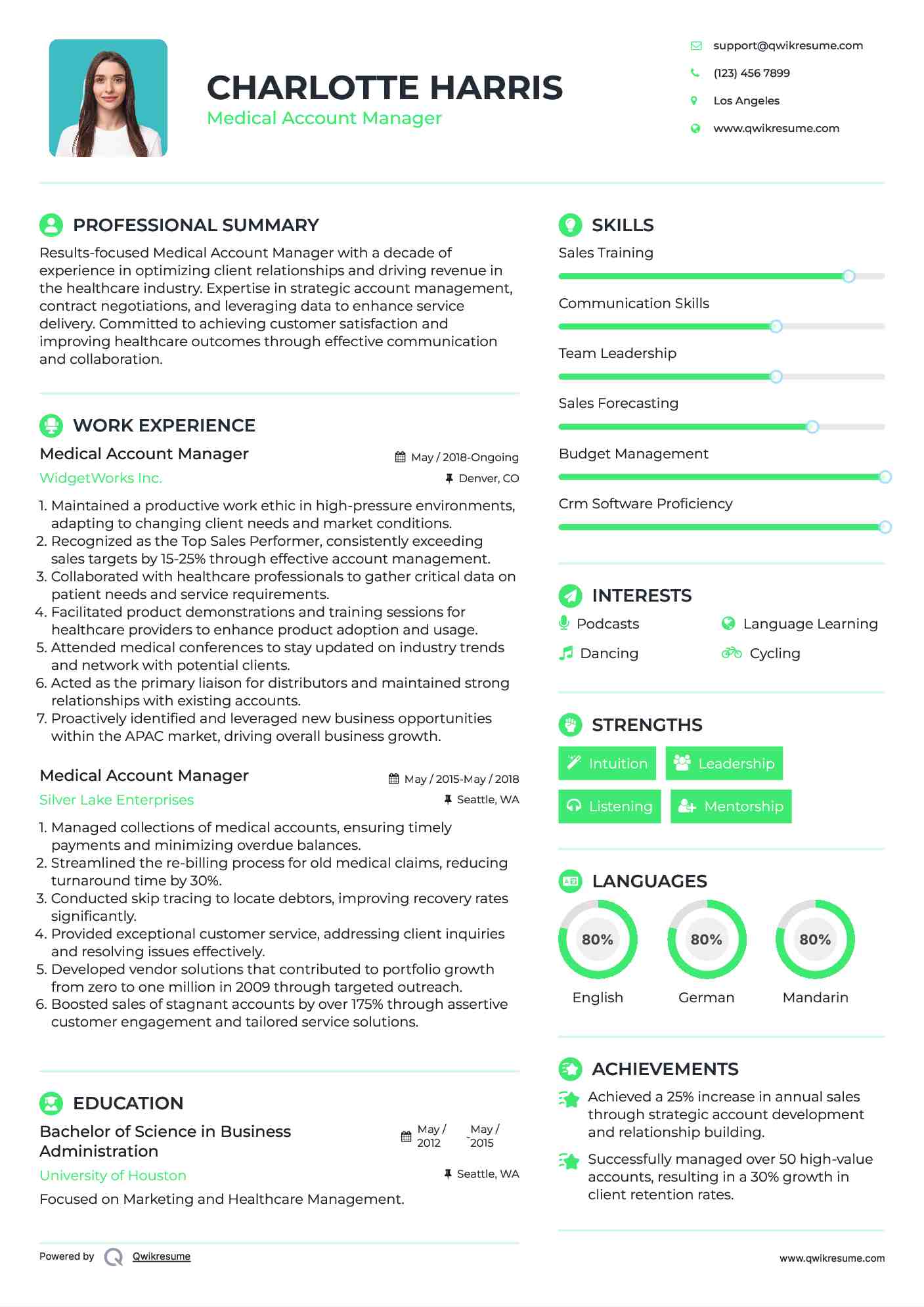 Medical Account Manager Resume Example