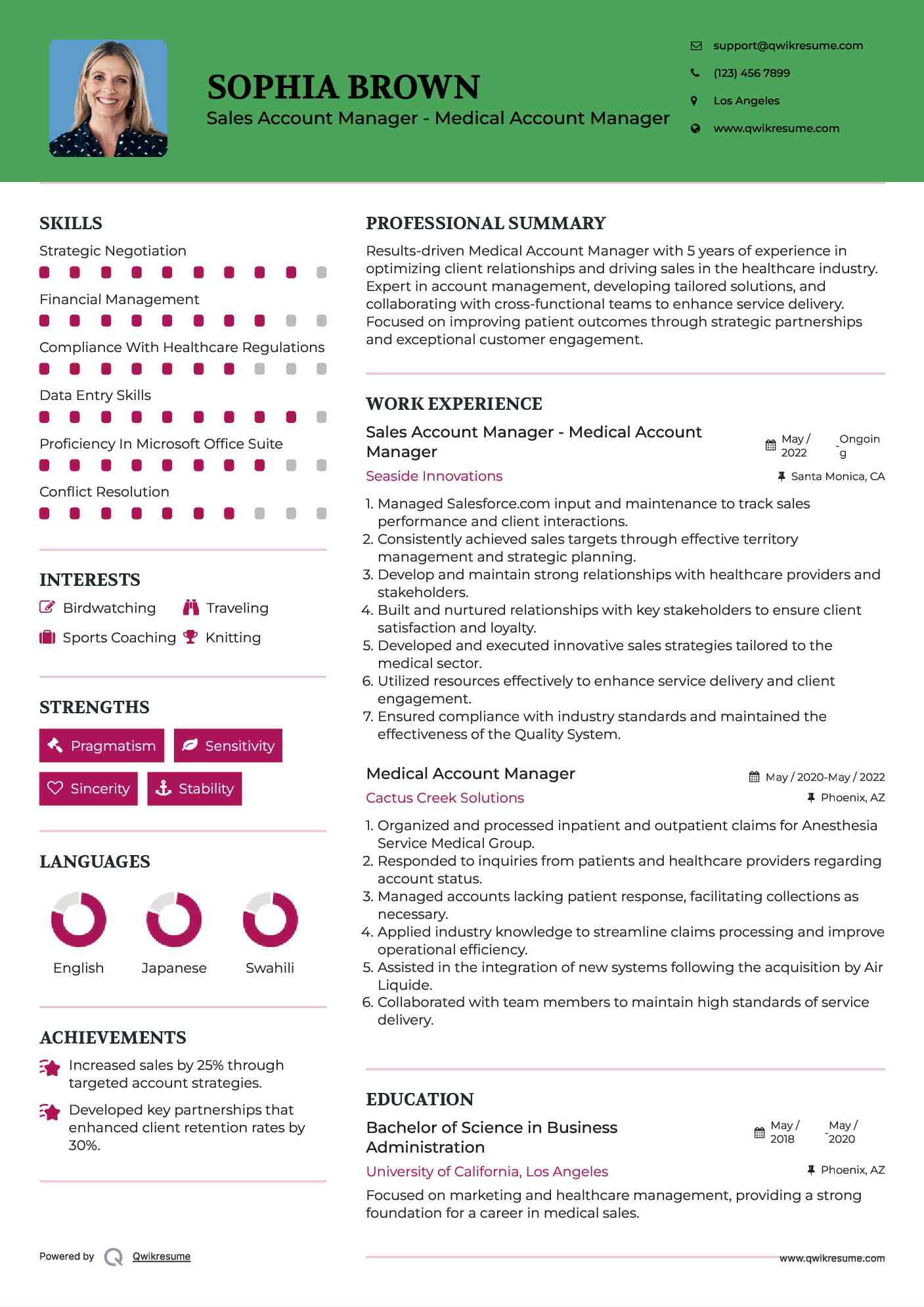 Sales Account Manager - Medical Account Manager Resume Template