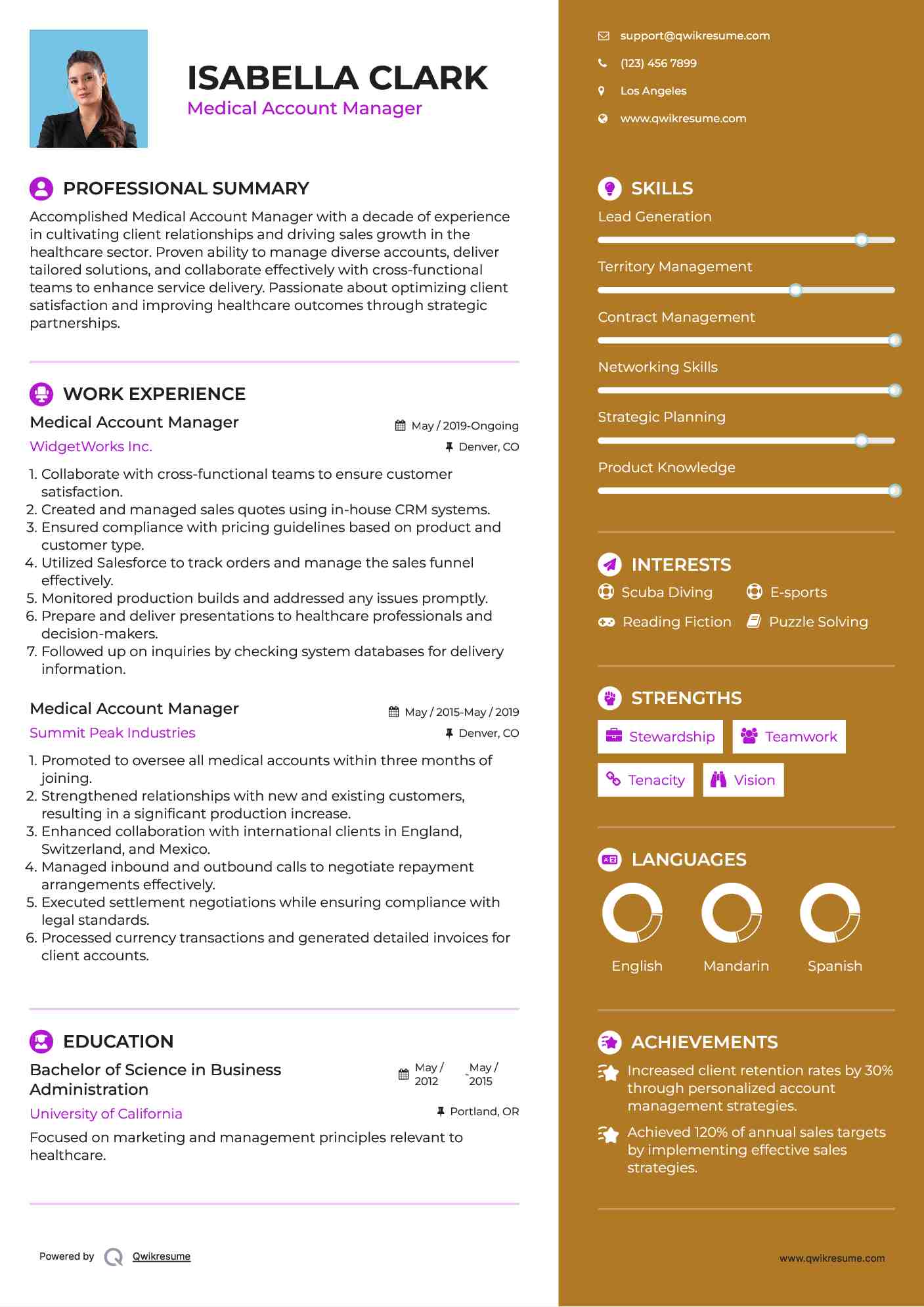 Medical Account Manager Resume Example