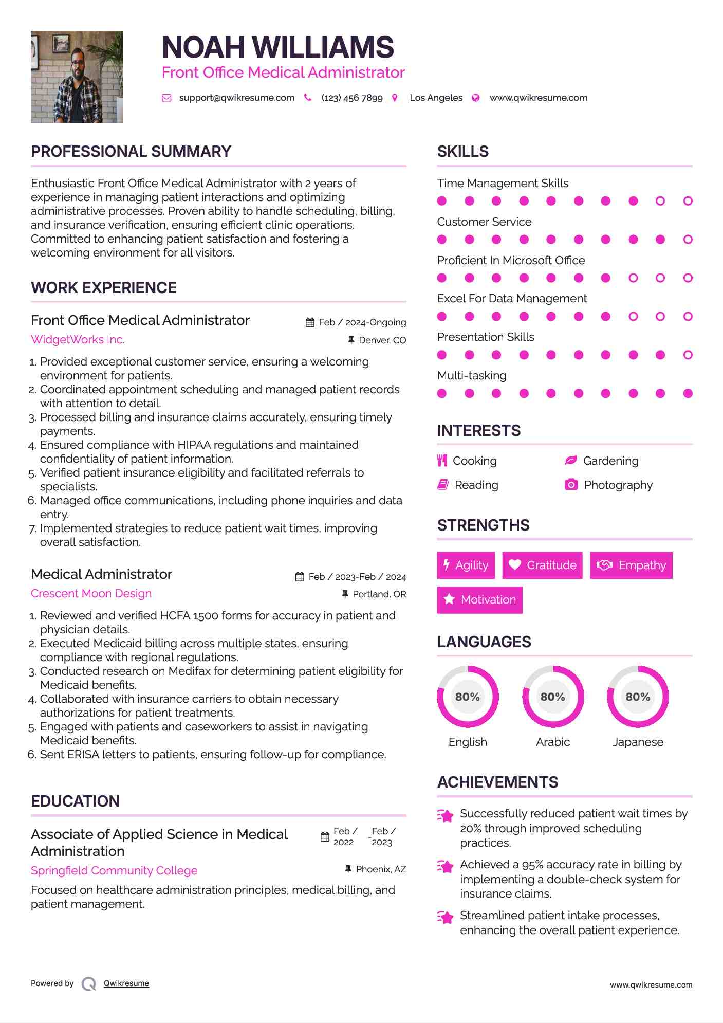 Front Office Medical Administrator Resume Format