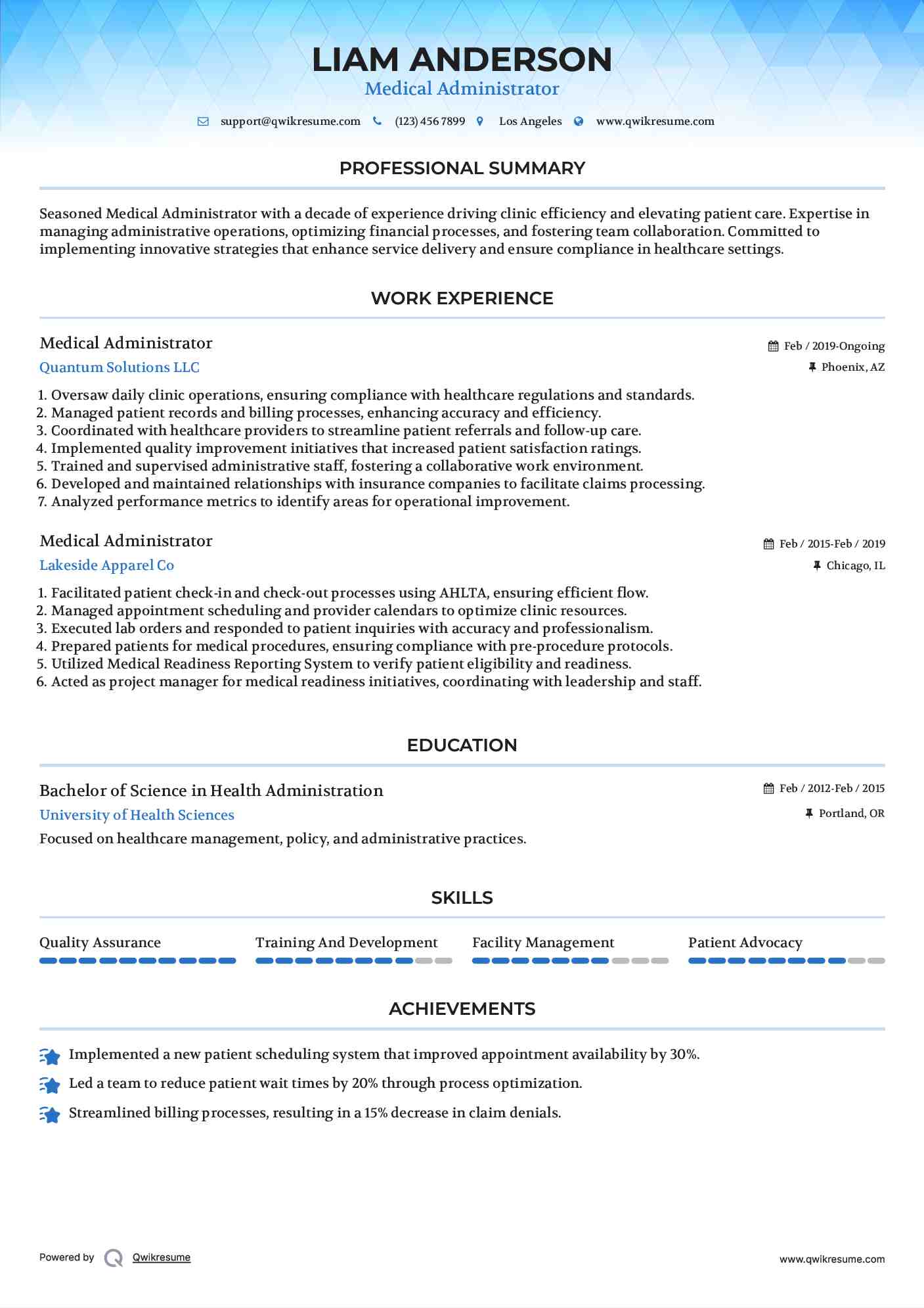 Medical Administrator Resume Model