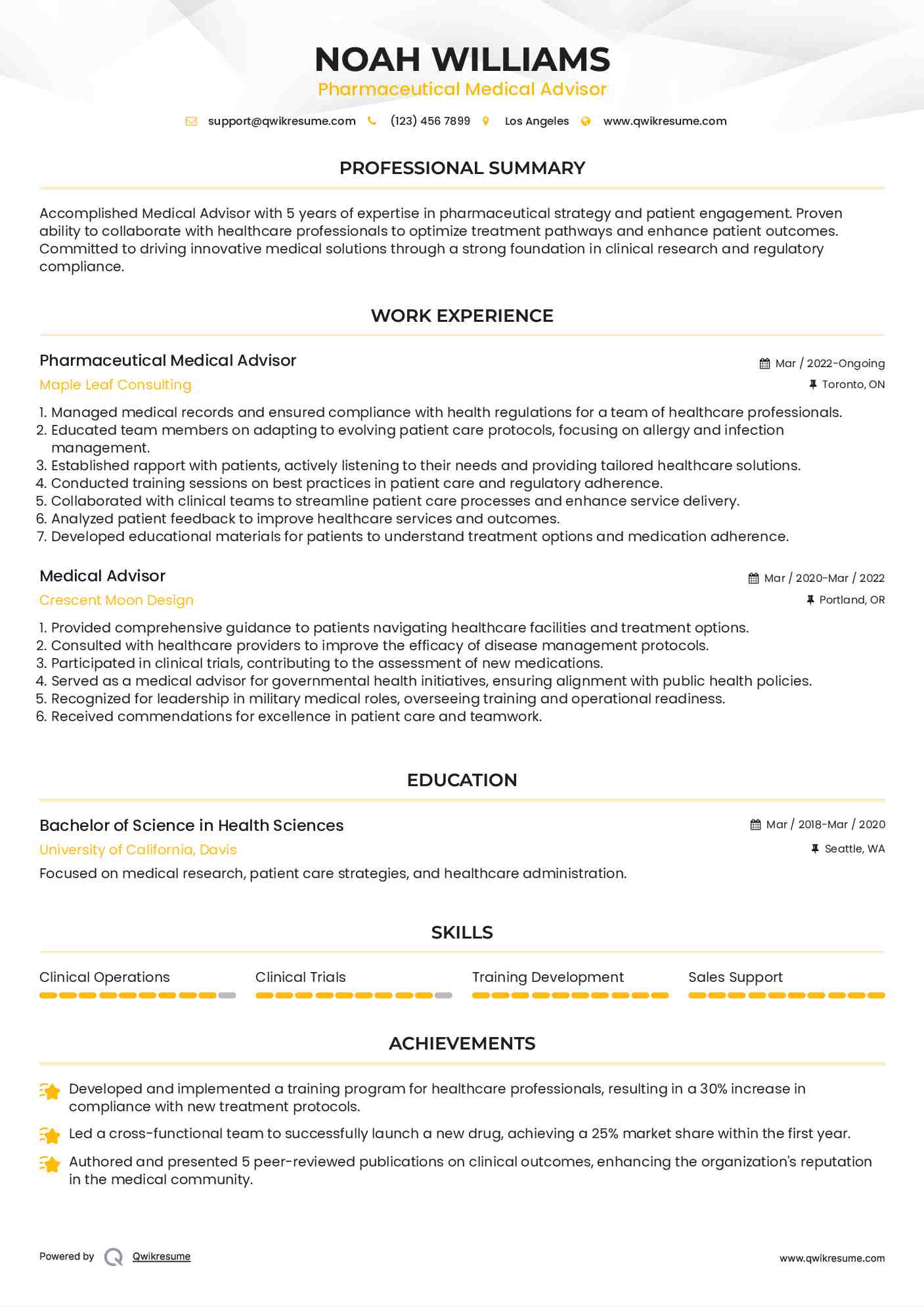 Pharmaceutical Medical Advisor Resume Template