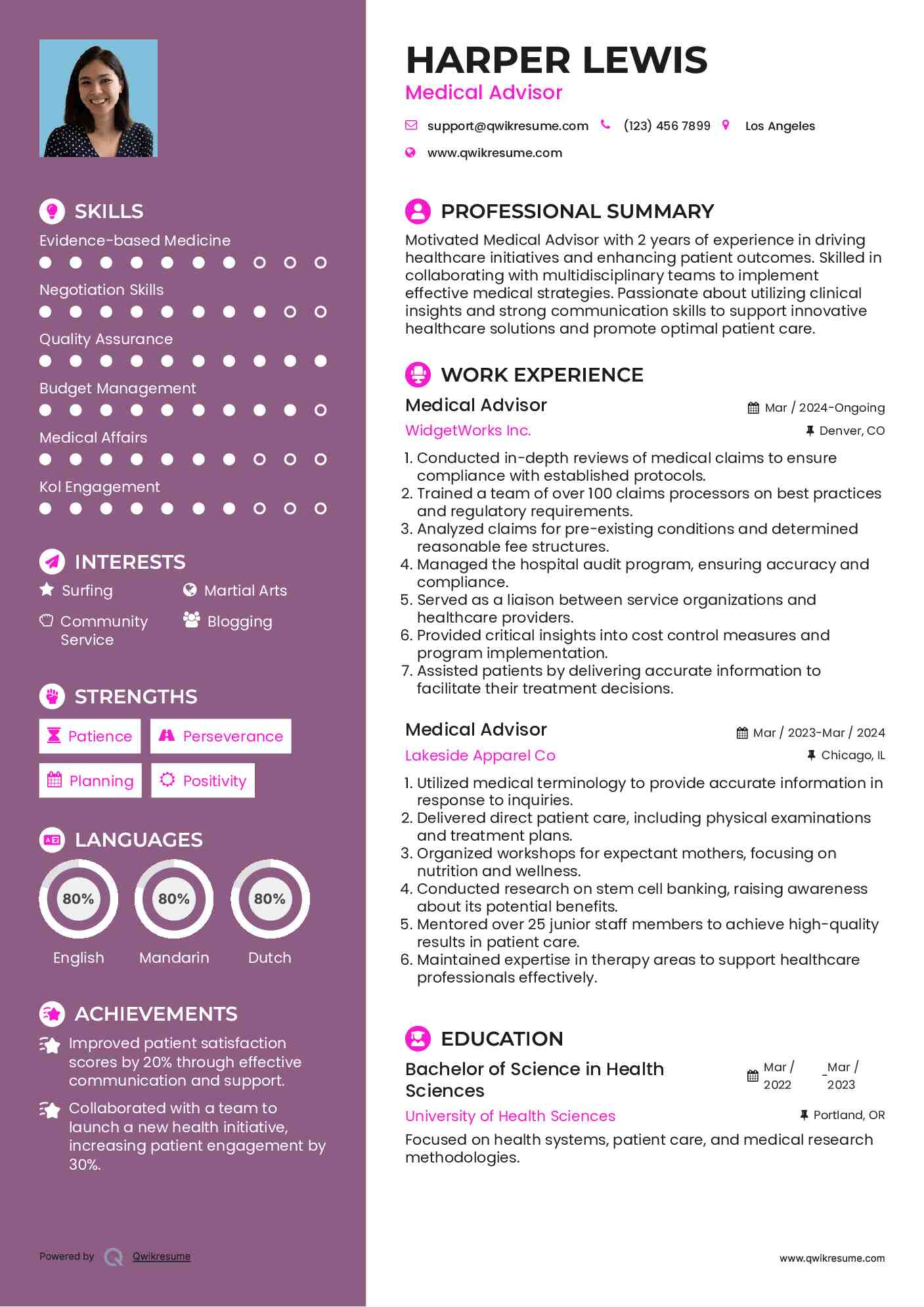 Medical Advisor Resume Format