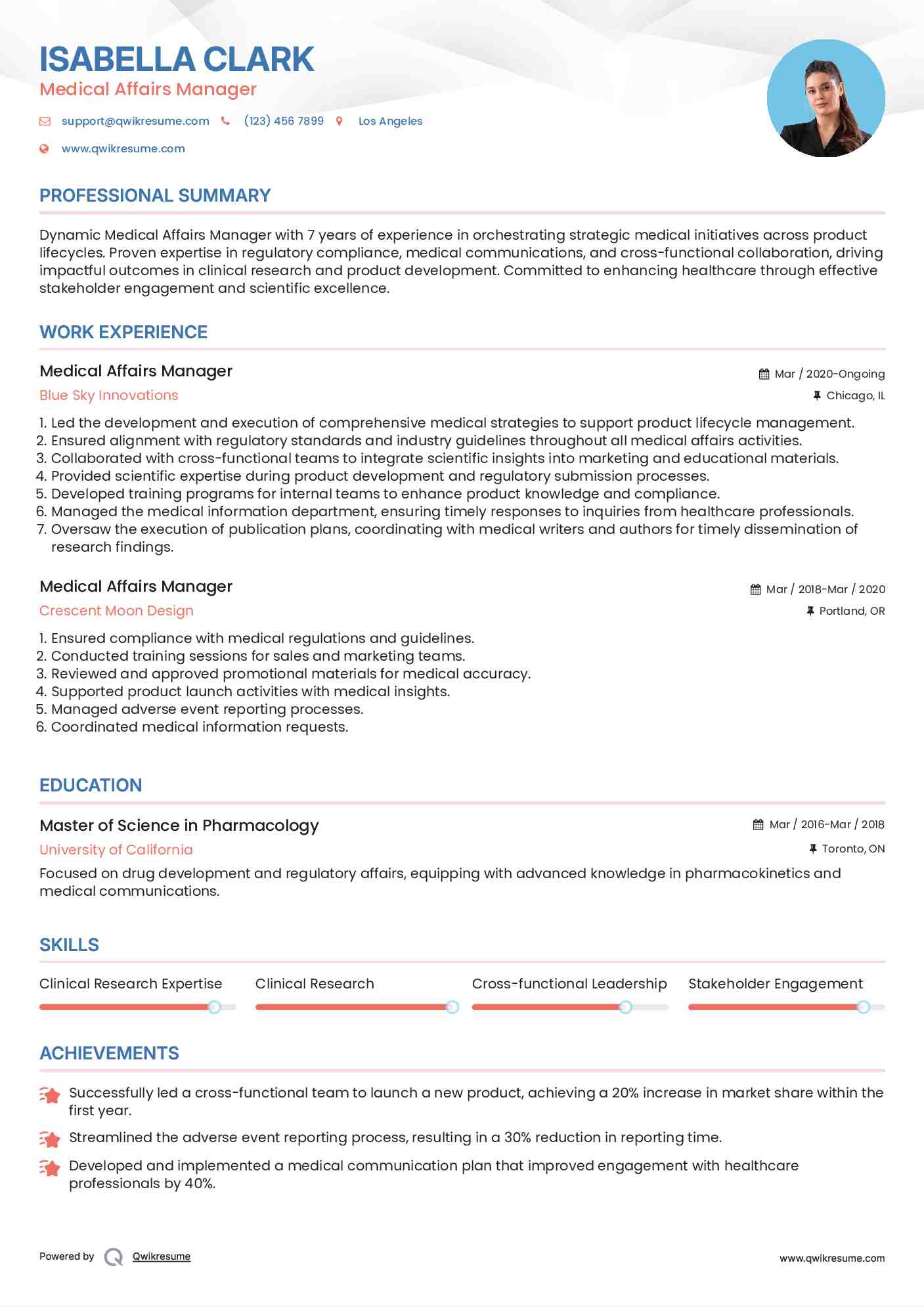 Medical Affairs Manager Resume Format