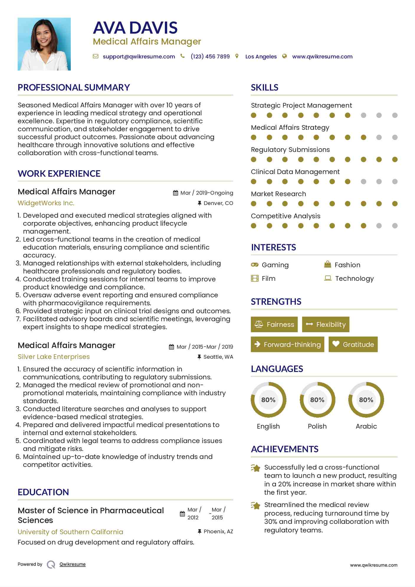 Medical Affairs Manager Resume Sample
