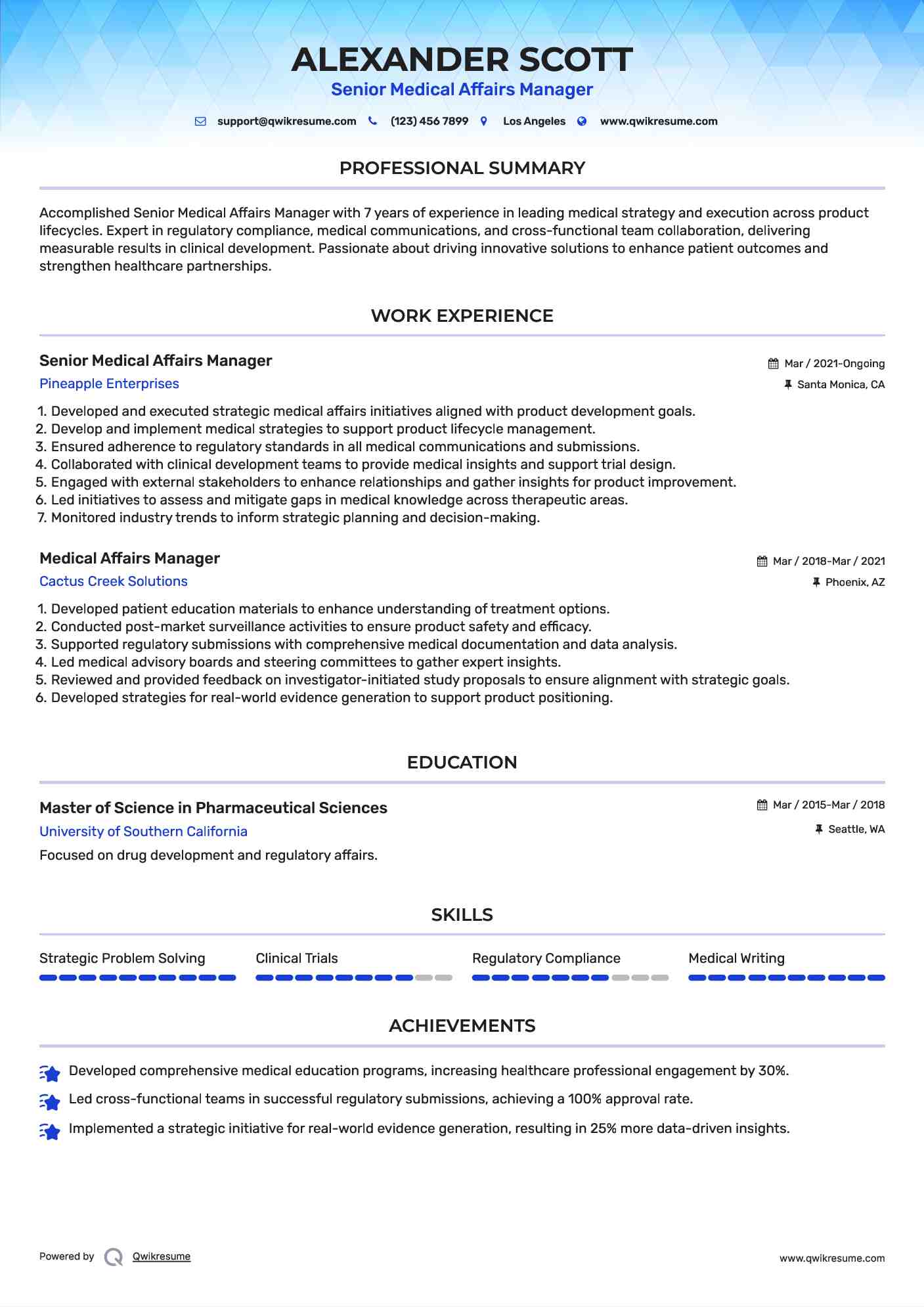 Senior Medical Affairs Manager Resume Model
