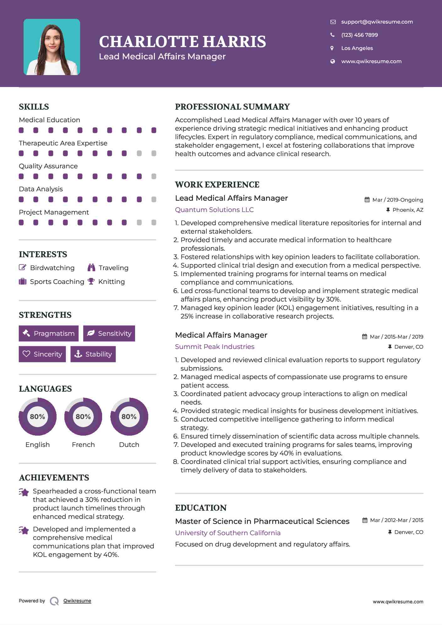 Lead Medical Affairs Manager Resume Format