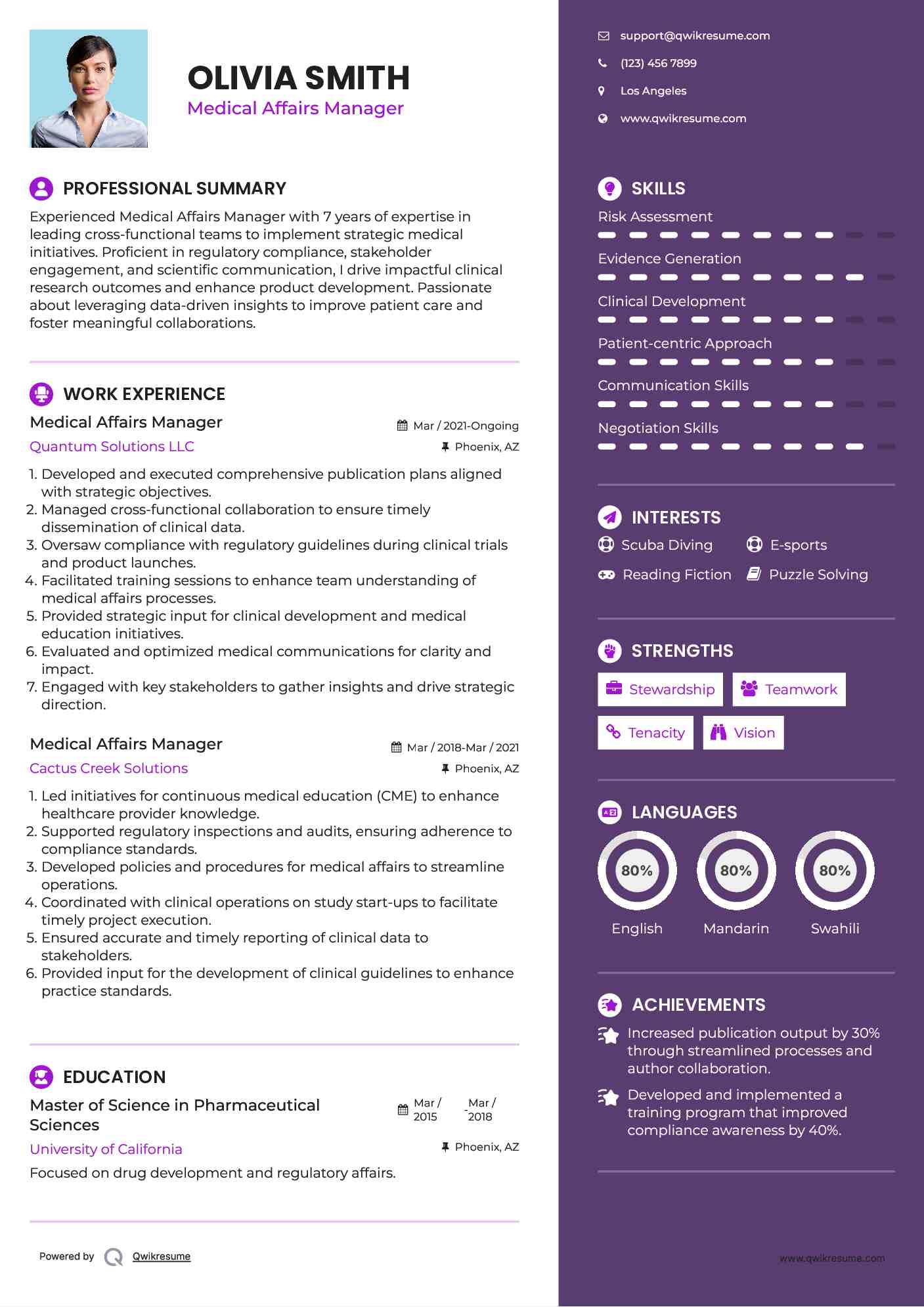 Medical Affairs Manager Resume Format
