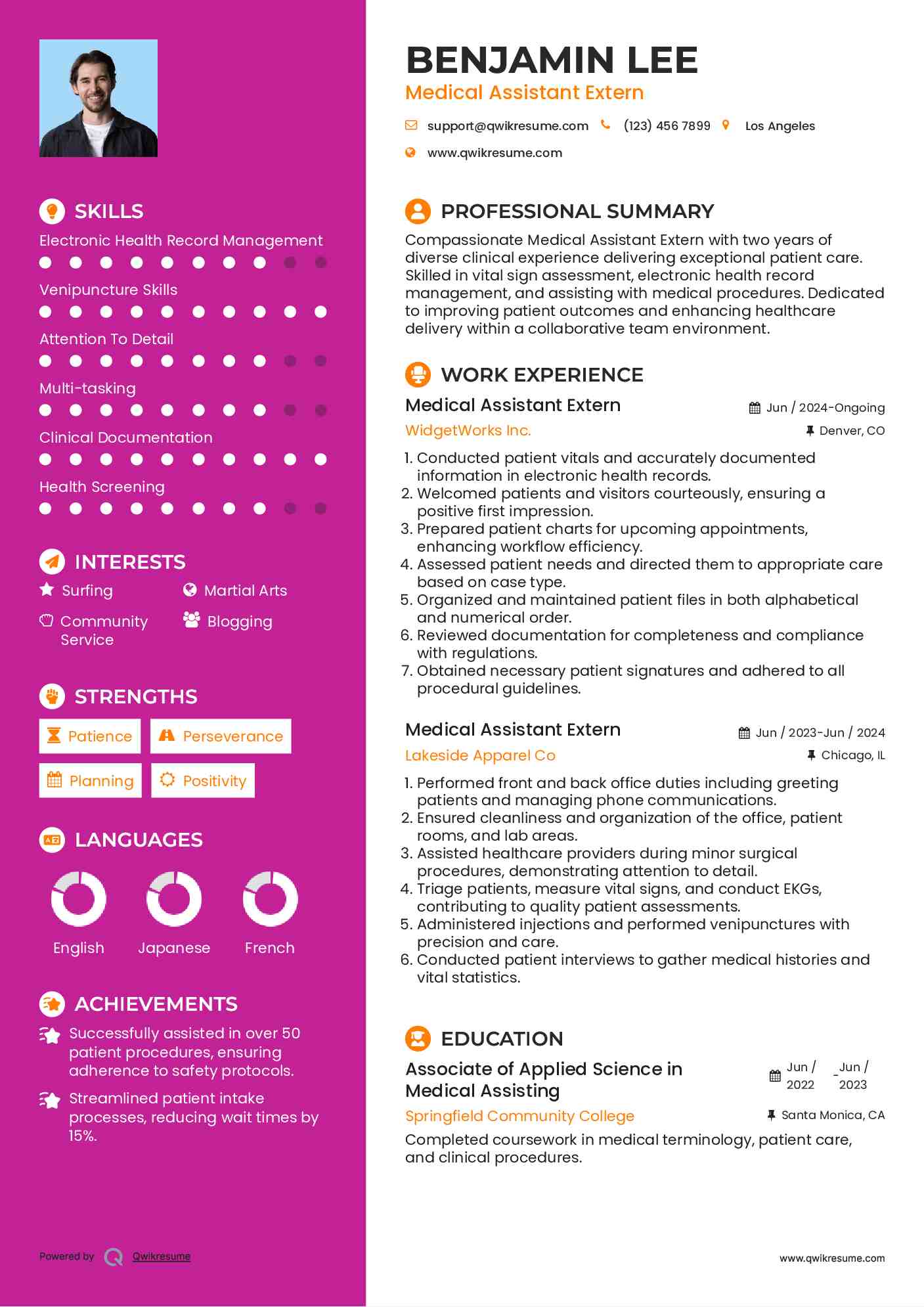 Medical Assistant Extern Resume Example