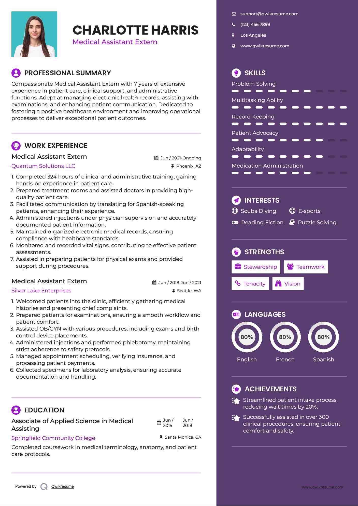 Medical Assistant Extern Resume Example