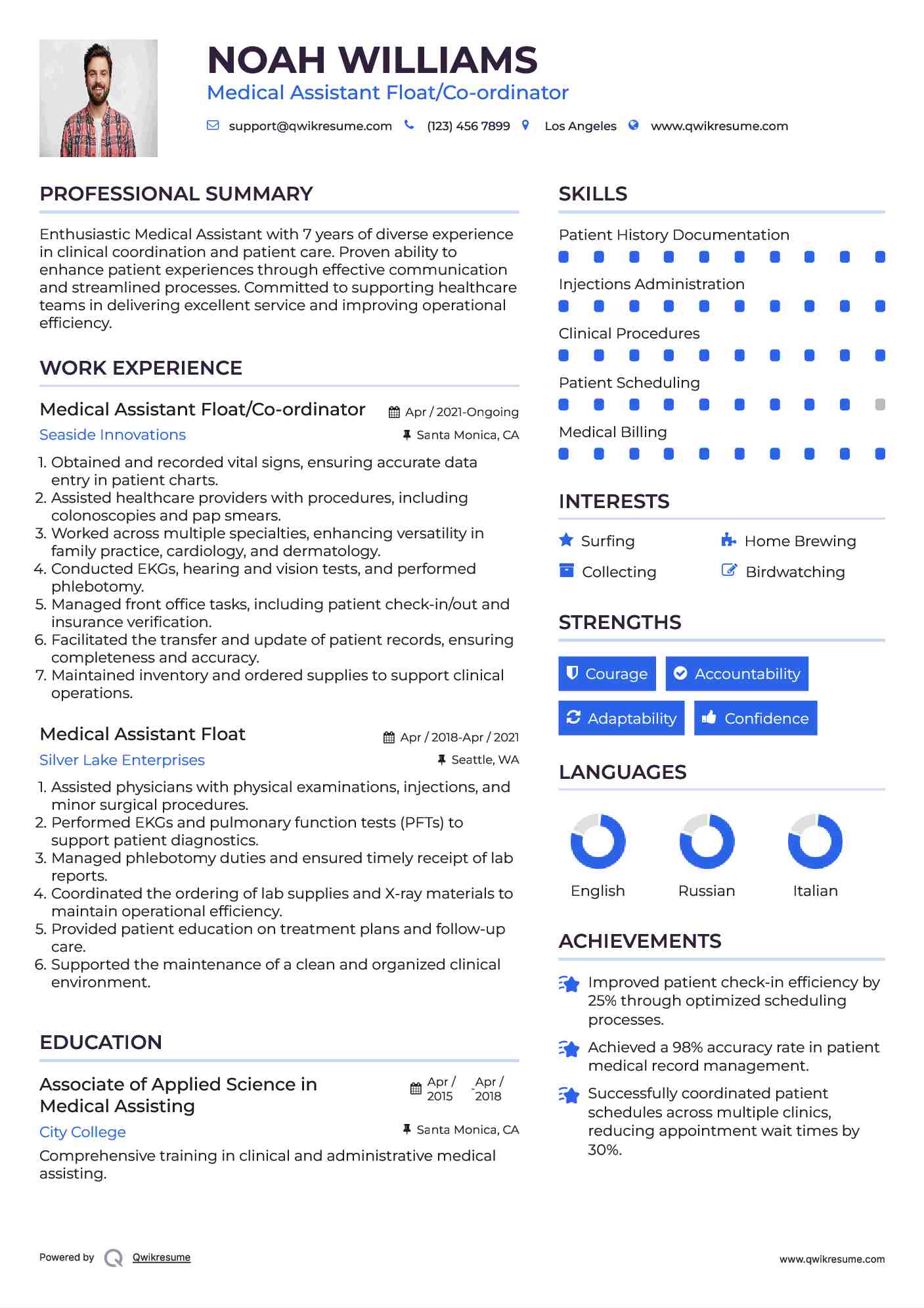 Medical Assistant Float/Co-ordinator Resume Template