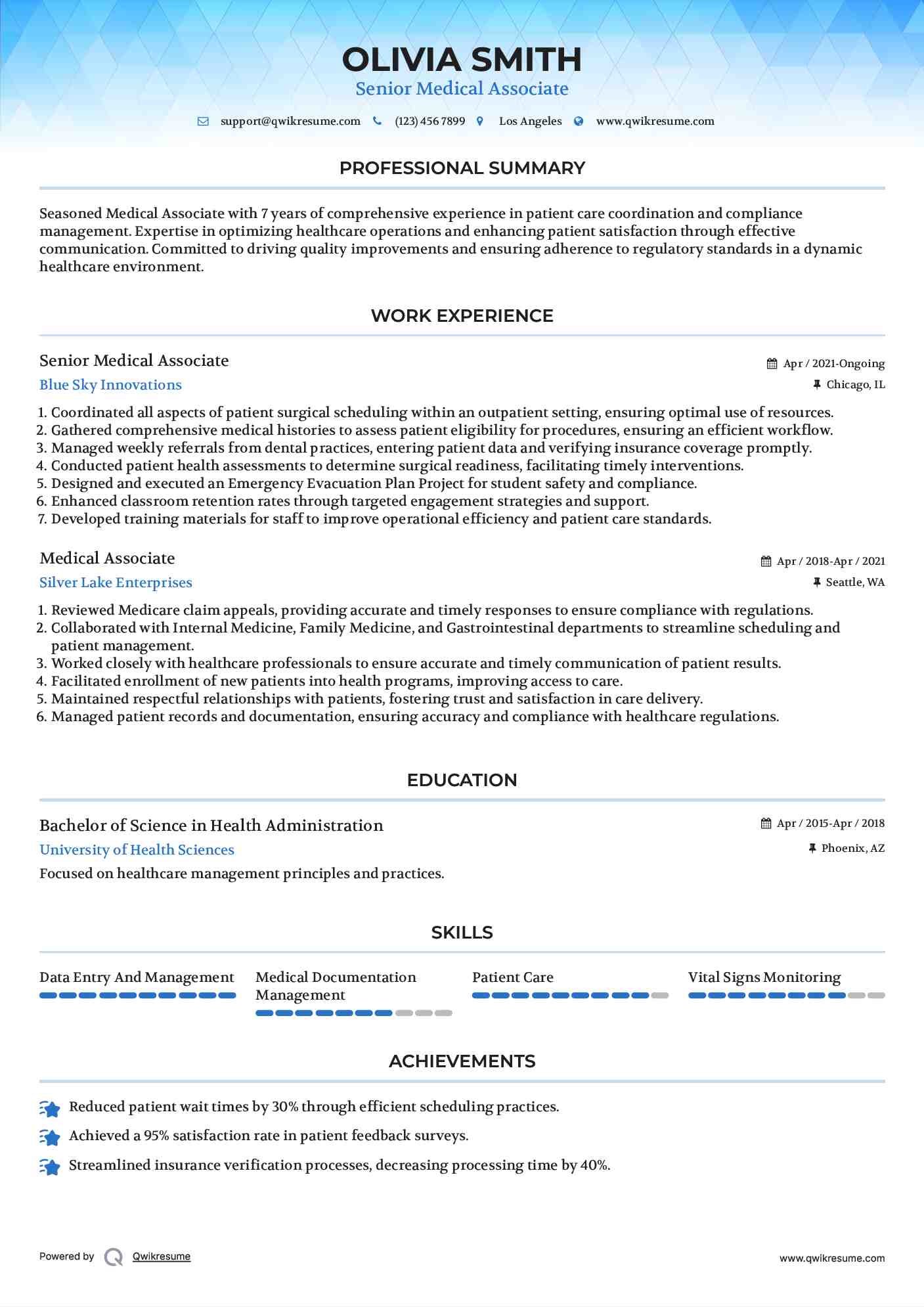 Senior Medical Associate Resume Model
