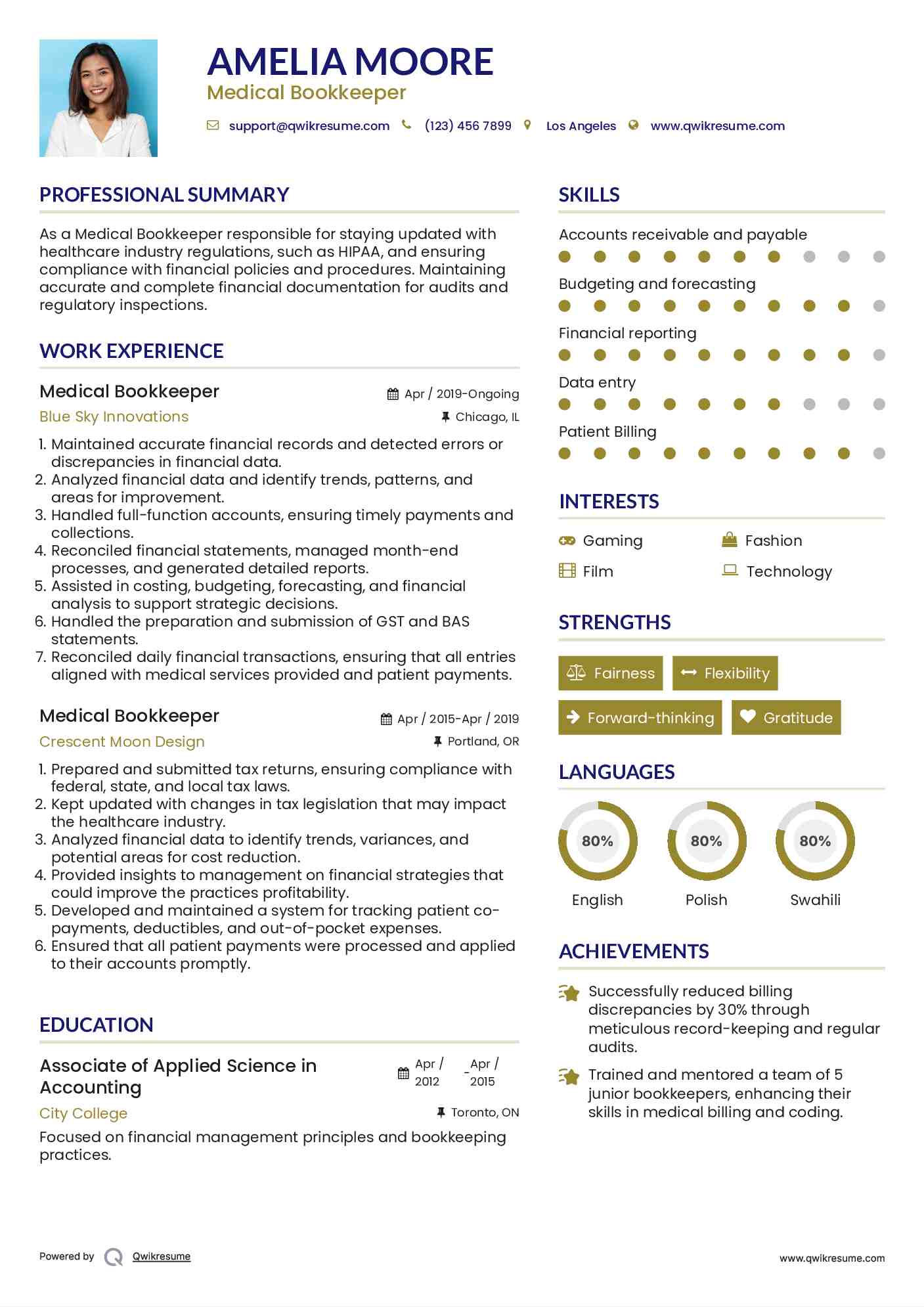Medical Bookkeeper Resume Format