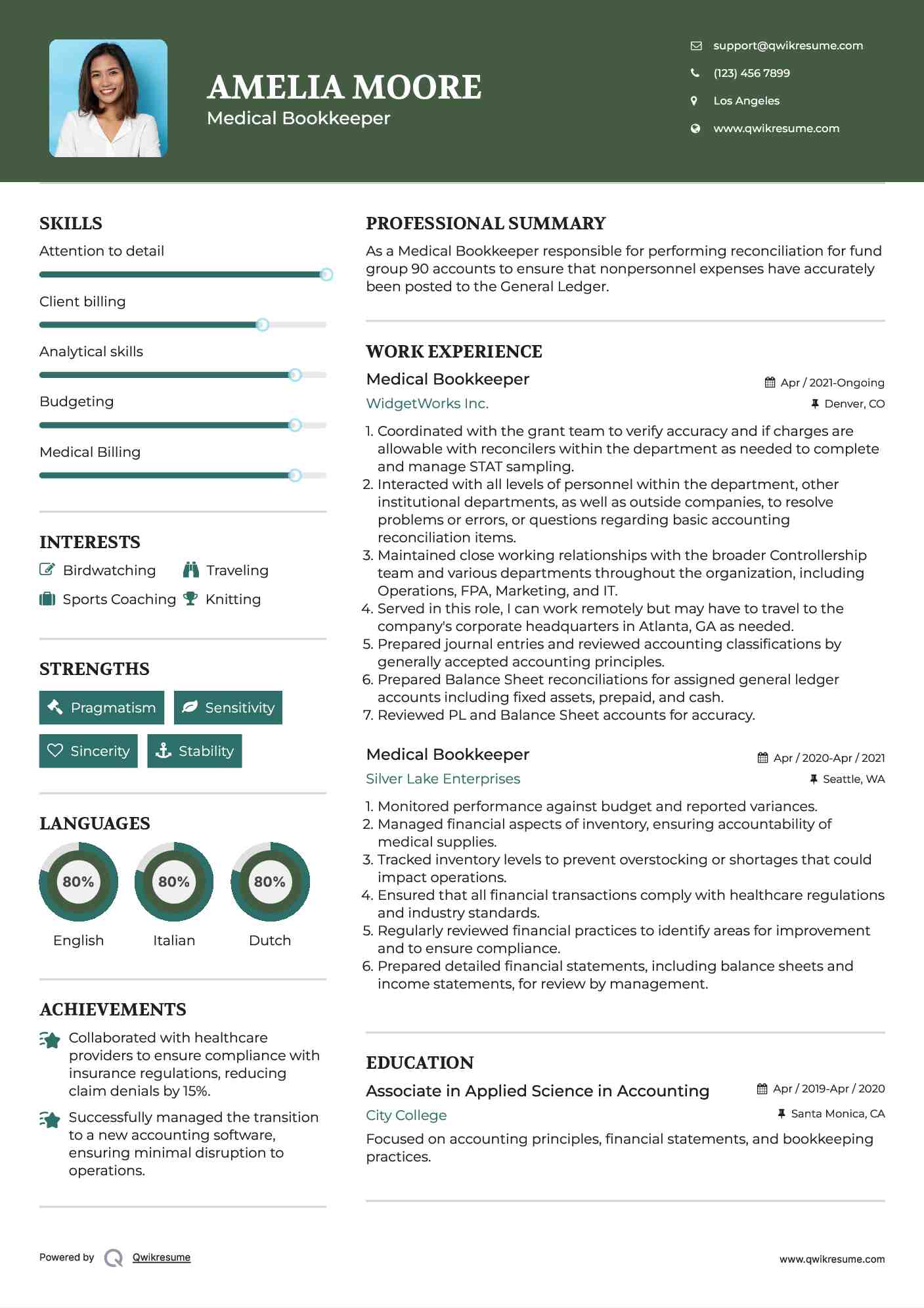 Medical Bookkeeper Resume Samples QwikResume