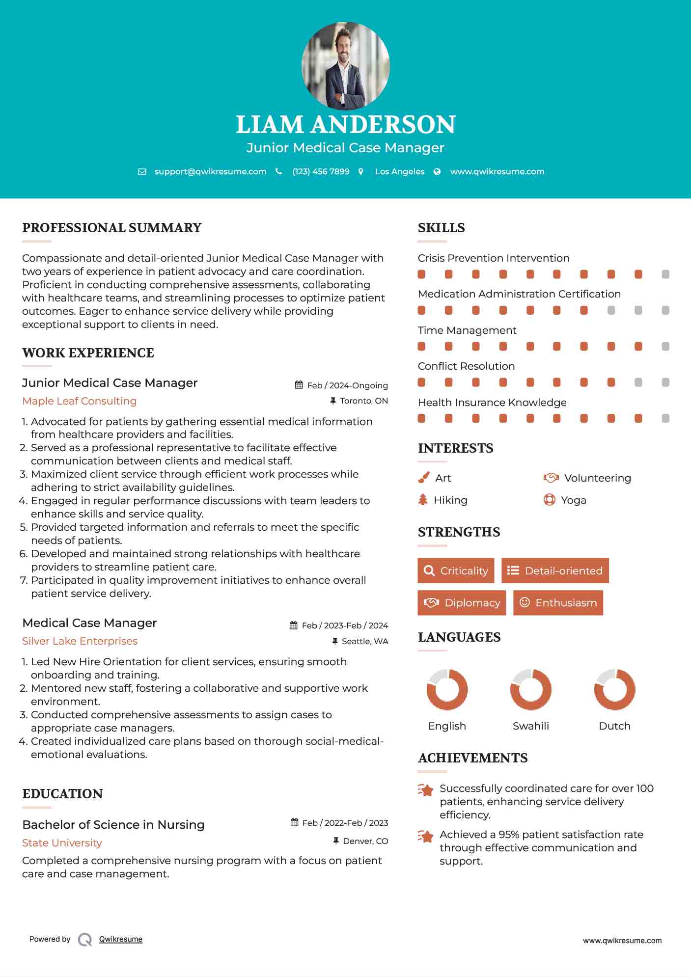 Junior Medical Case Manager Resume Model