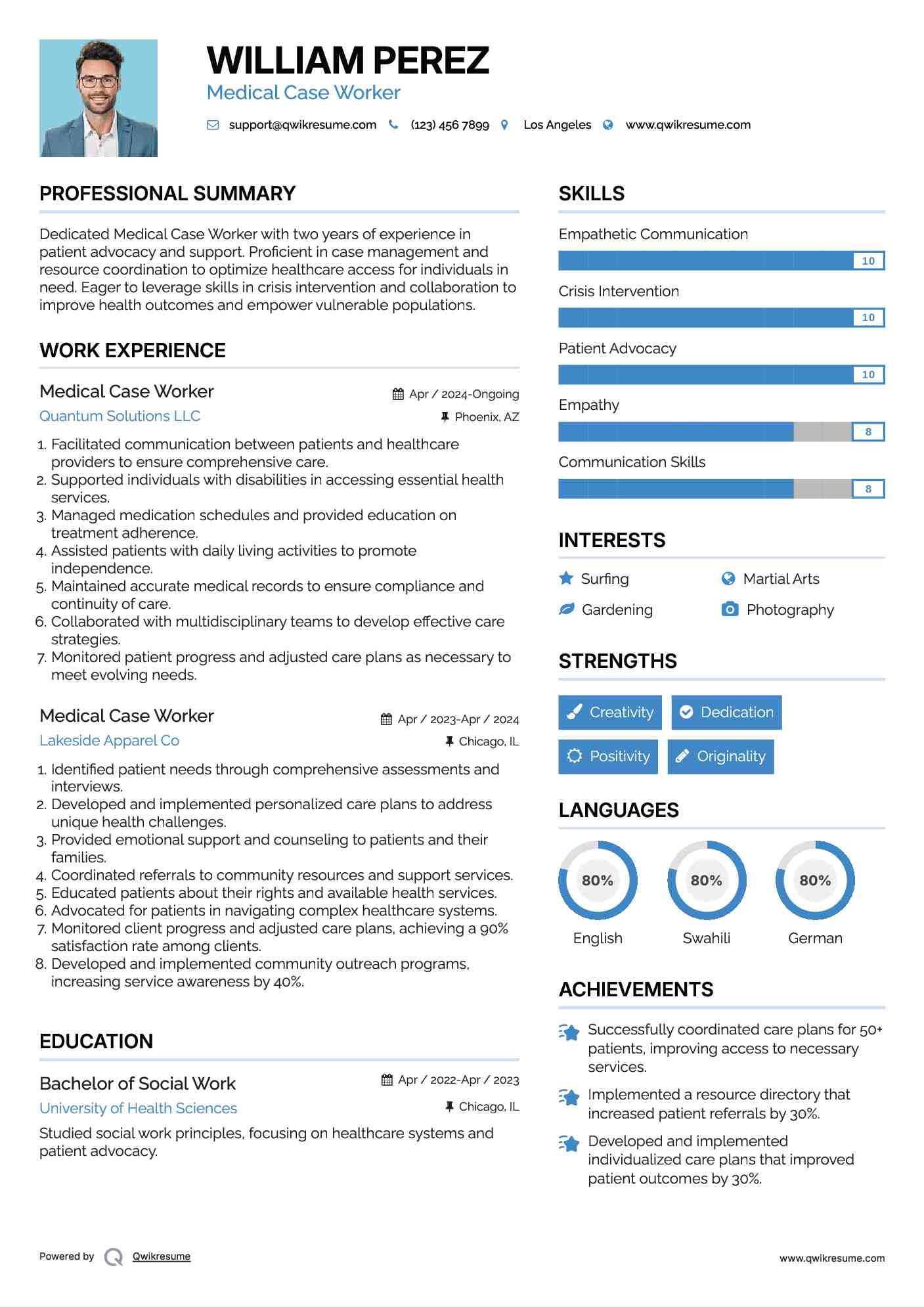 Medical Case Worker Resume Example