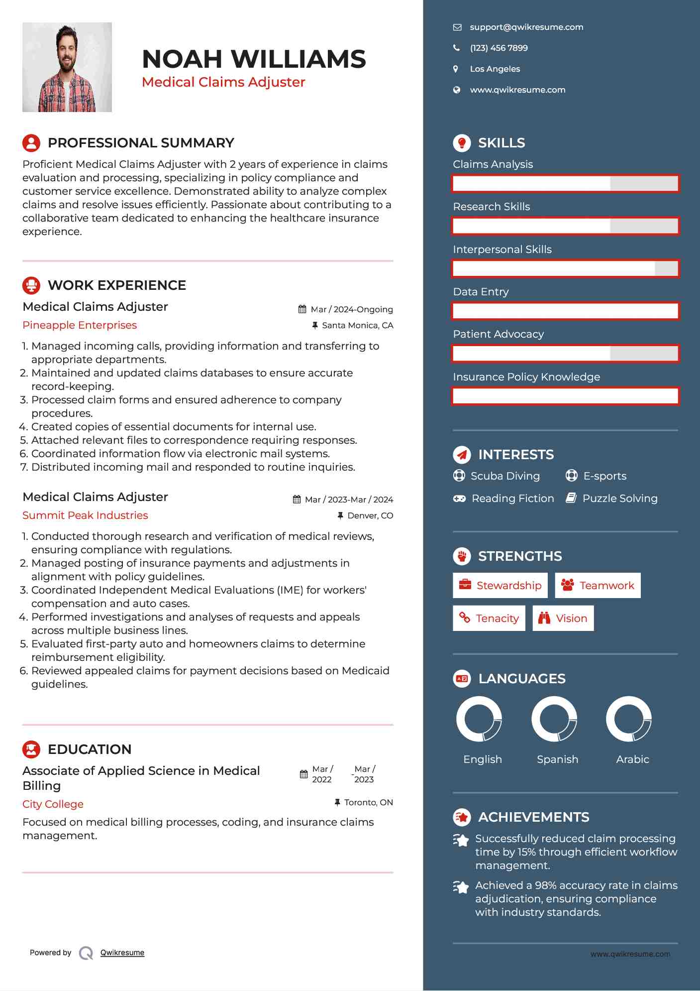 Medical Claims Adjuster Resume Template