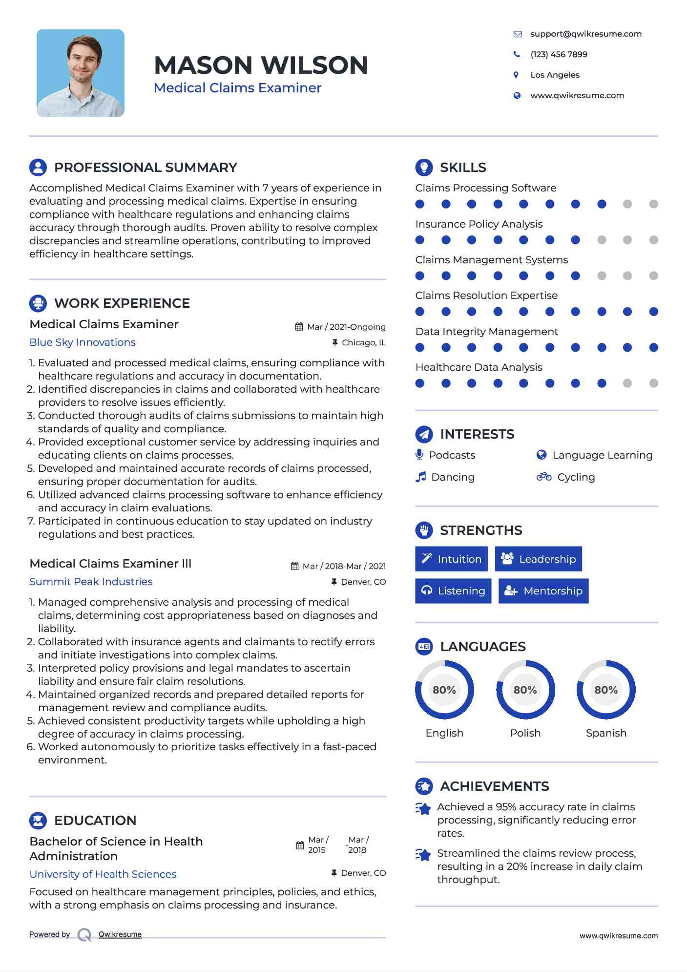 Medical Claims Examiner Resume Template