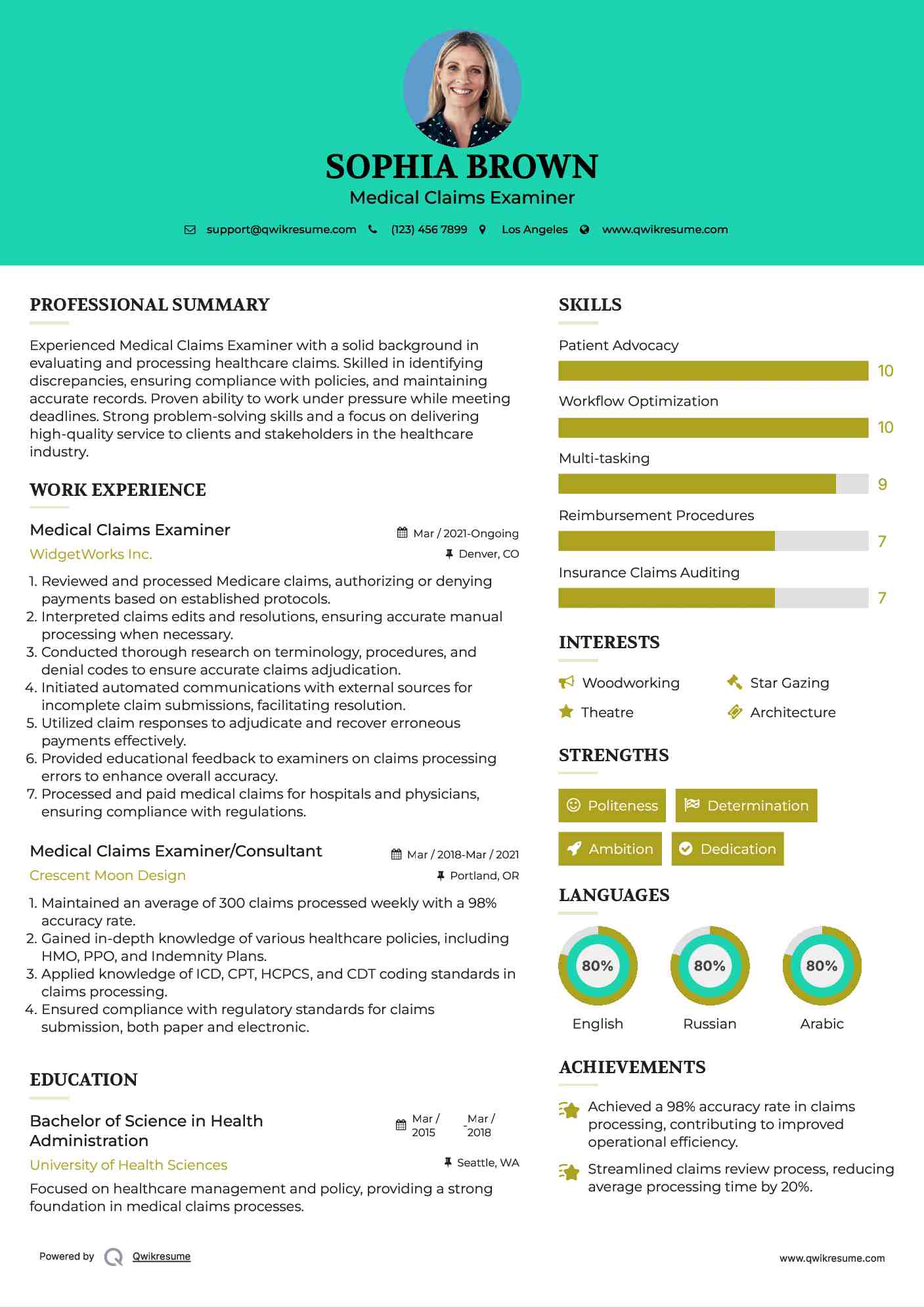 Medical Claims Examiner Resume Example