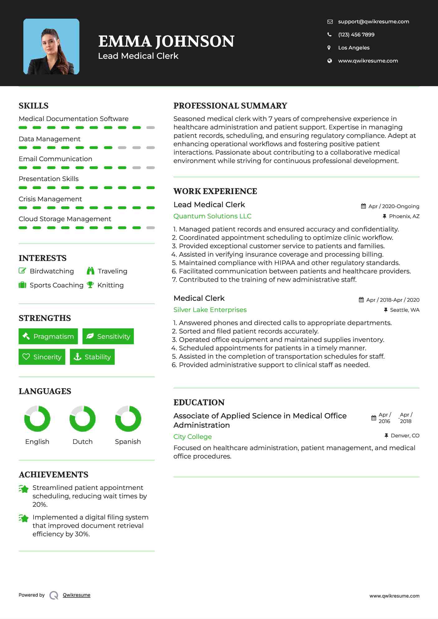 Lead Medical Clerk Resume Sample