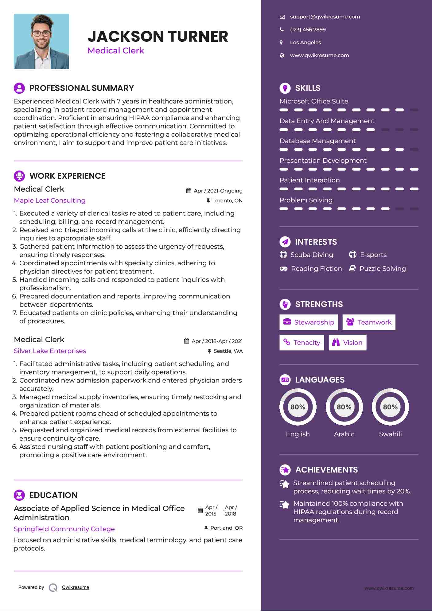 Medical Clerk Resume Template