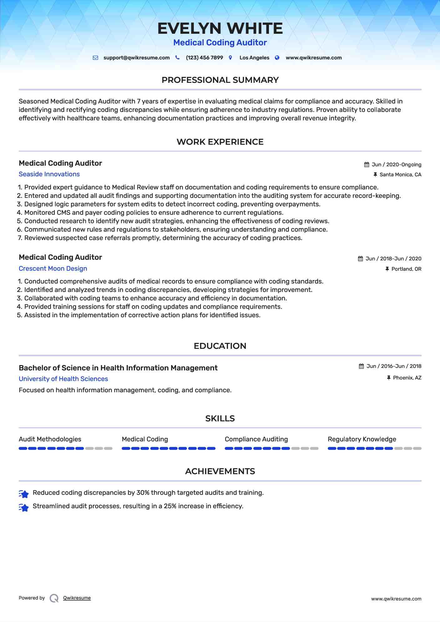 Medical Coding Auditor Resume Format