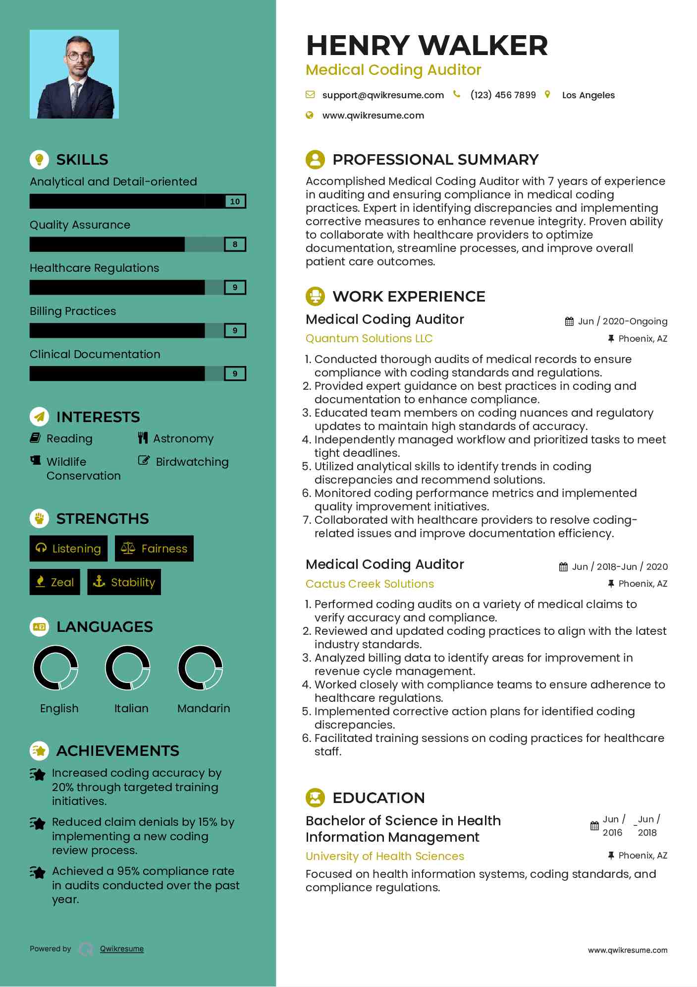 Medical Coding Auditor Resume Format