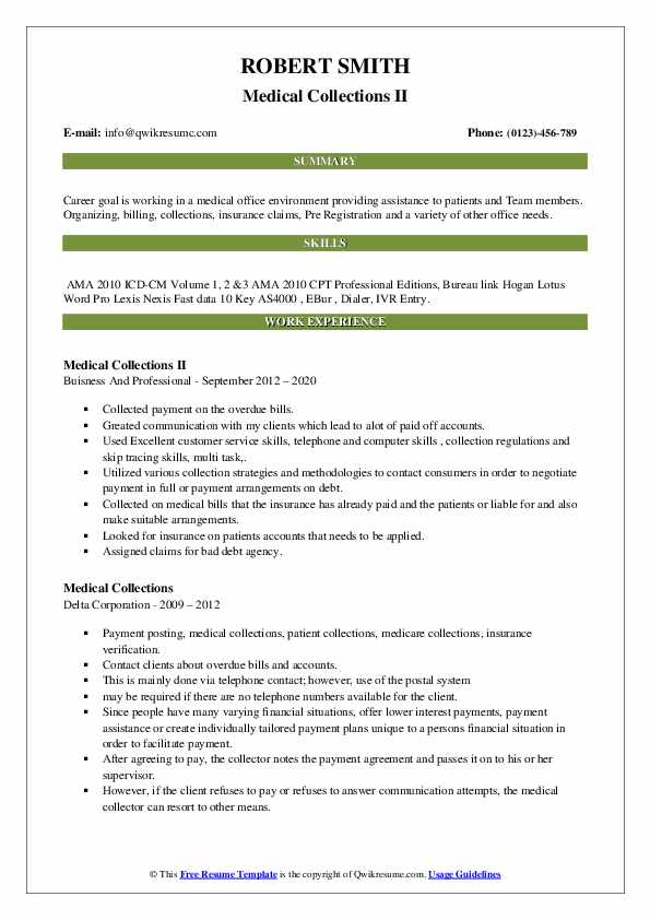 Medical Collections Resume Samples - Medical Collections 1591937543 Pdf