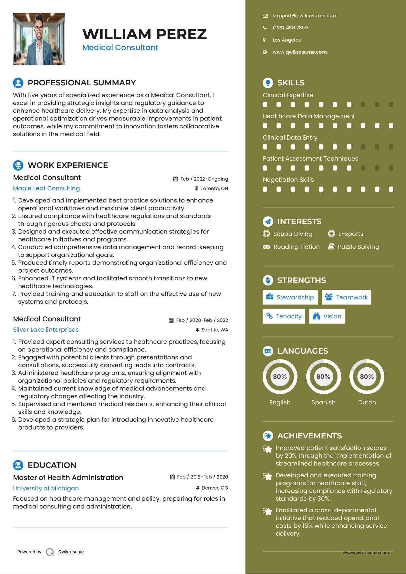 Medical Consultant Resume Example