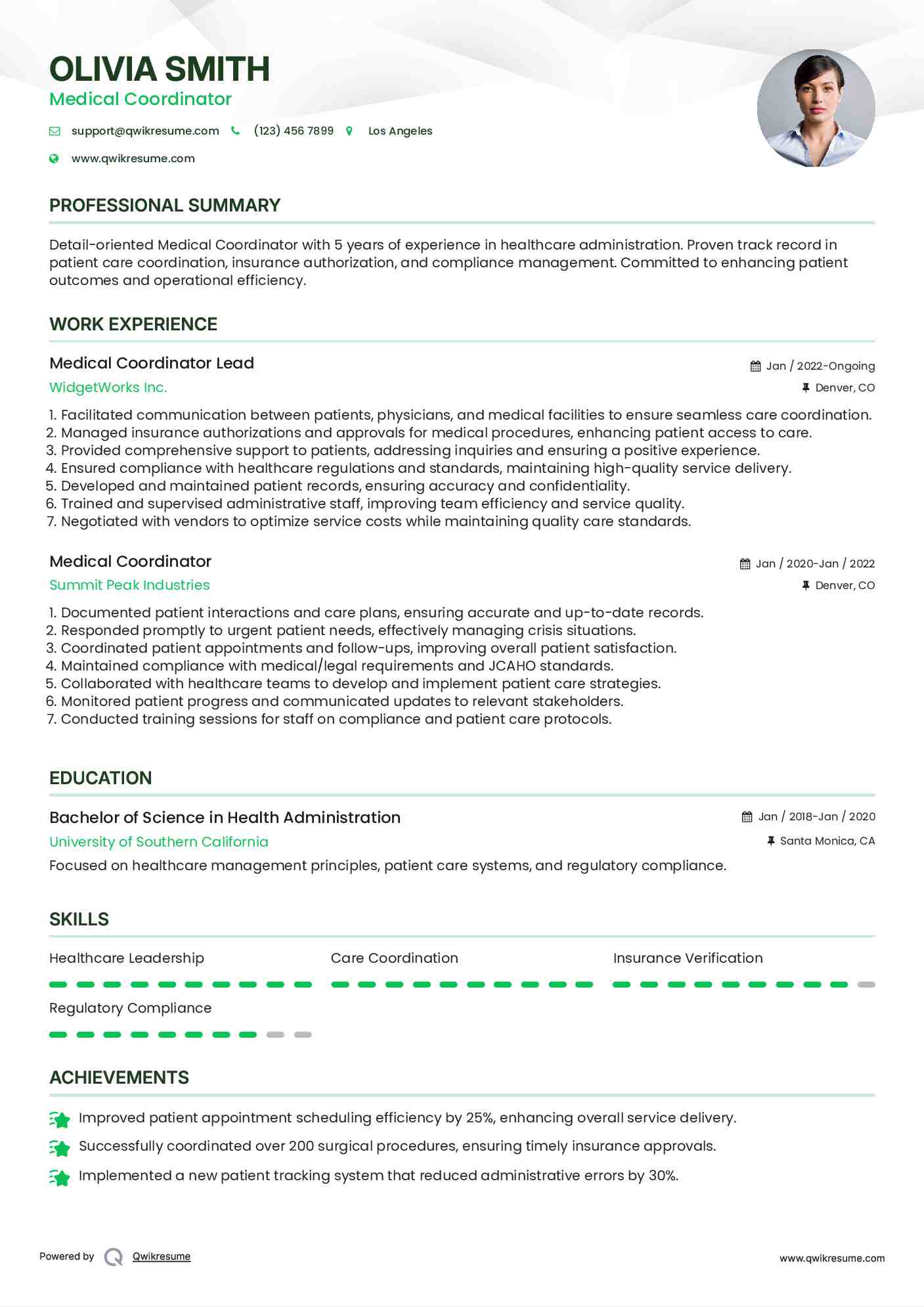 Medical Coordinator Lead Resume Template