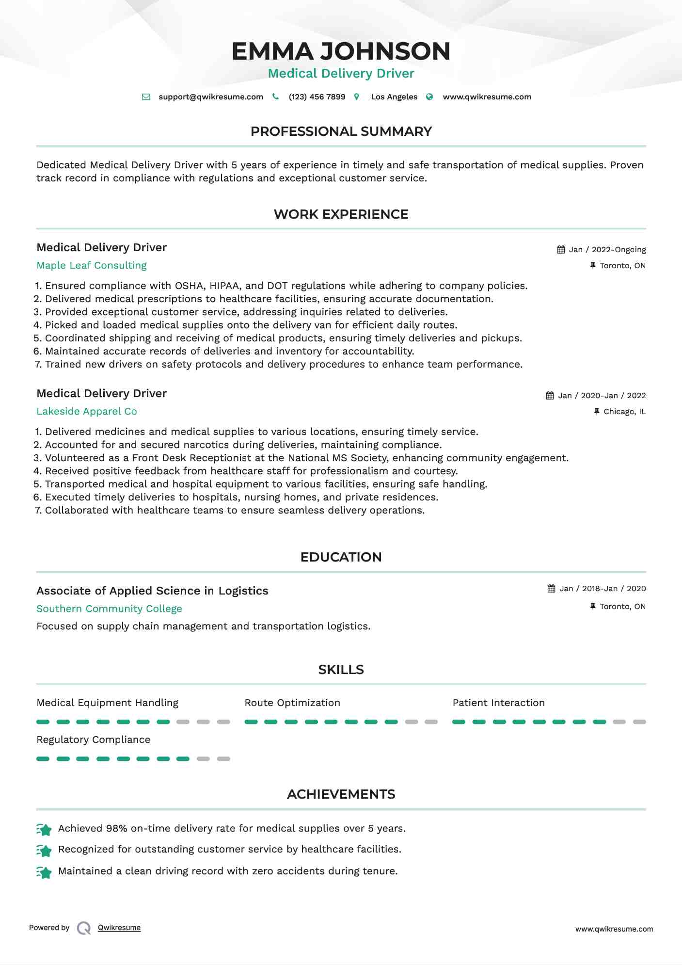10 Medical Delivery Driver Resume - Medical Delivery Driver 1661310138 Pdf