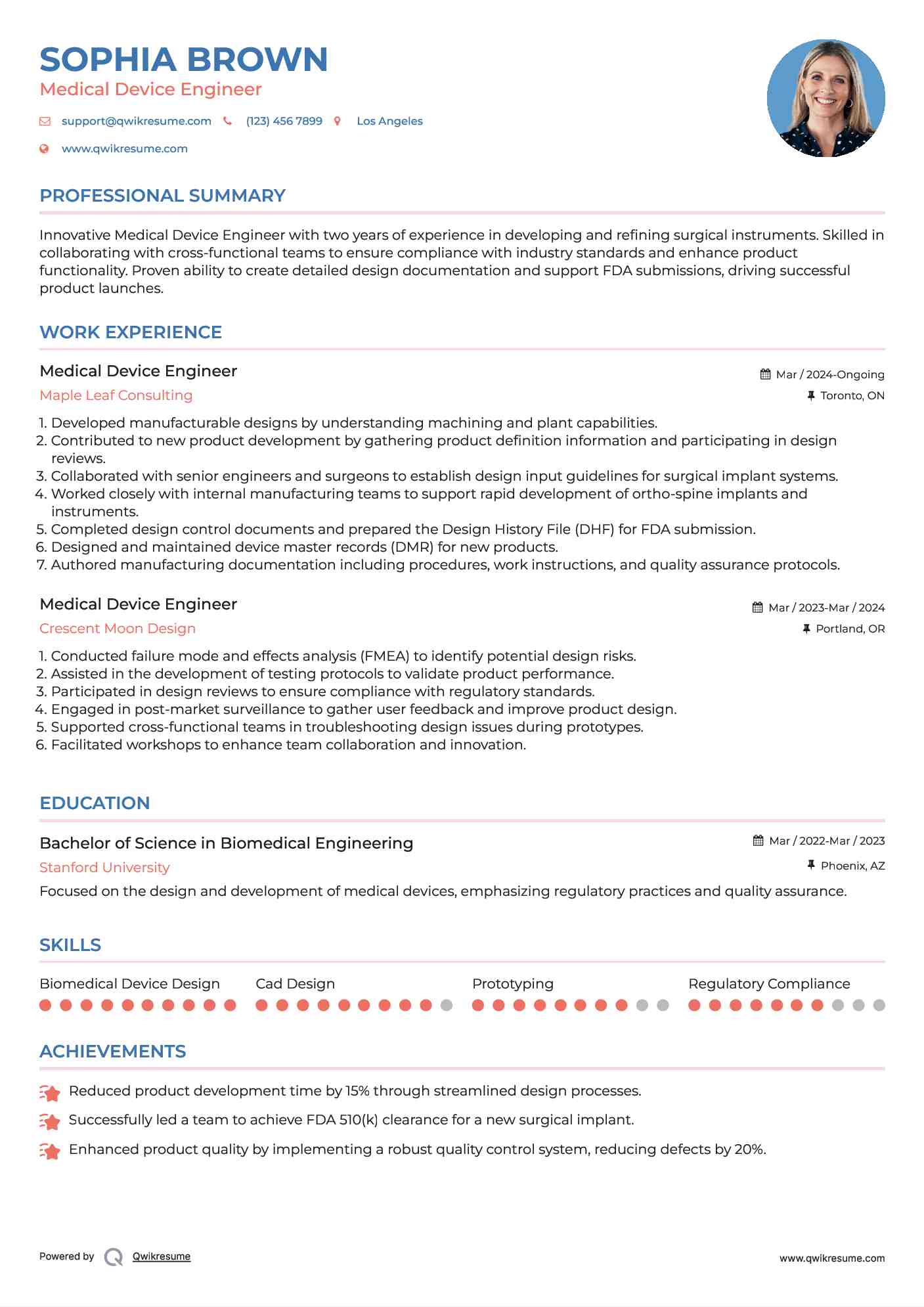 Medical Device Engineer Resume Format
