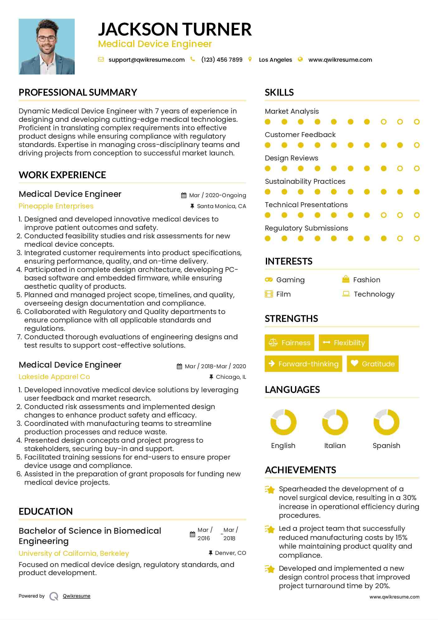 Medical Device Engineer Resume Template