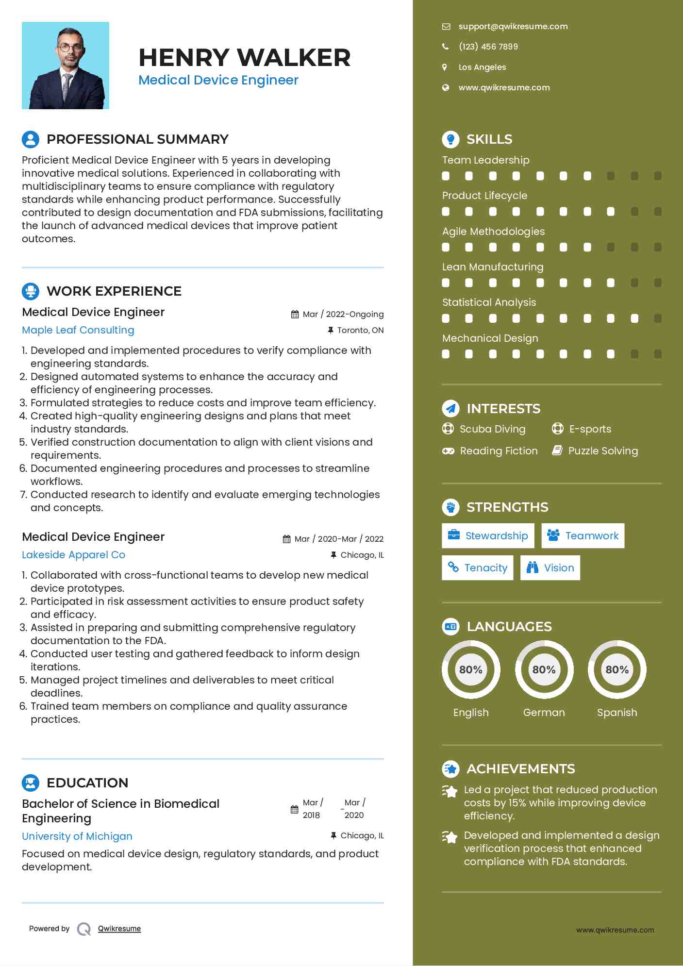 Medical Device Engineer Resume Model