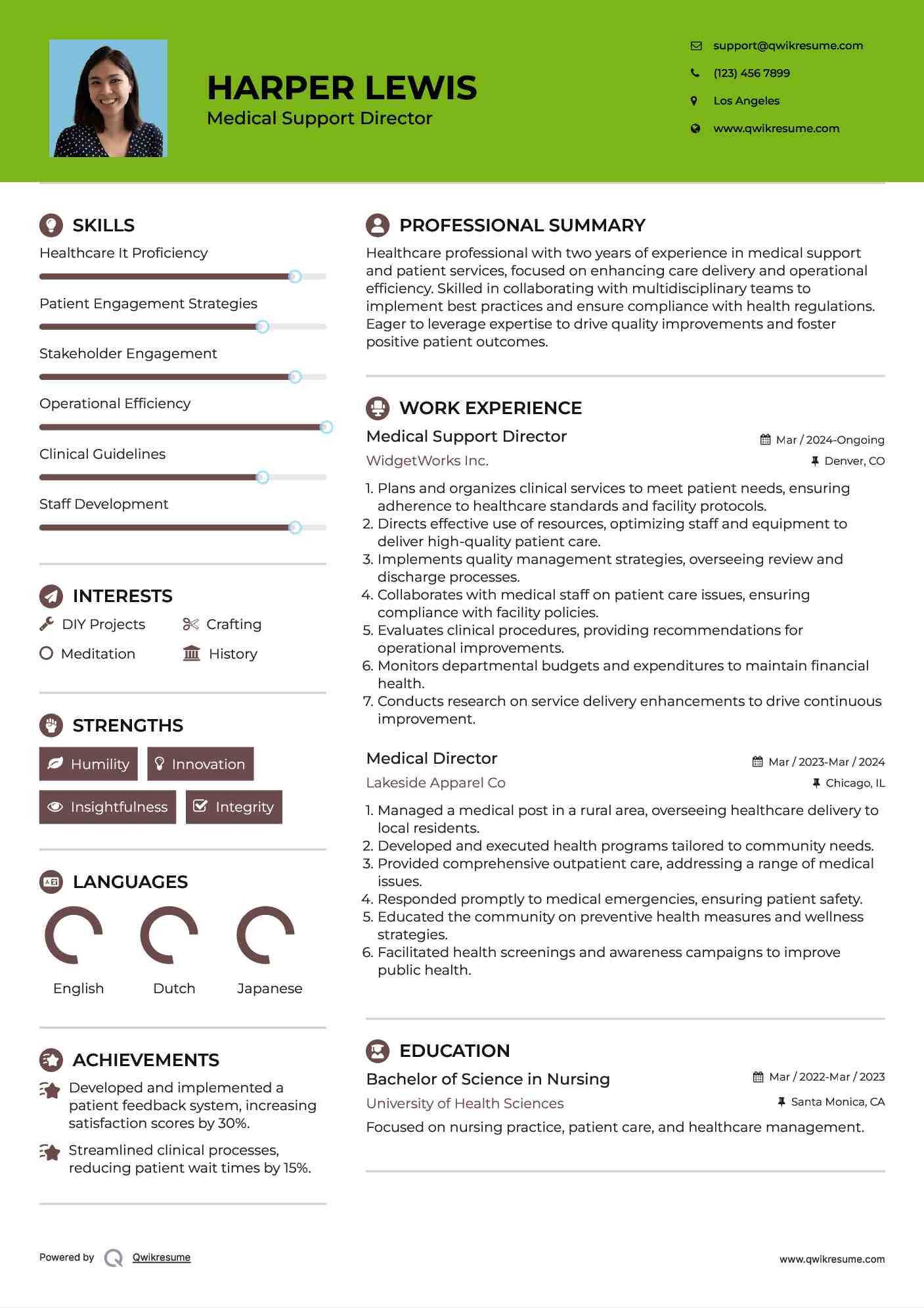 Medical  Support Director Resume Model