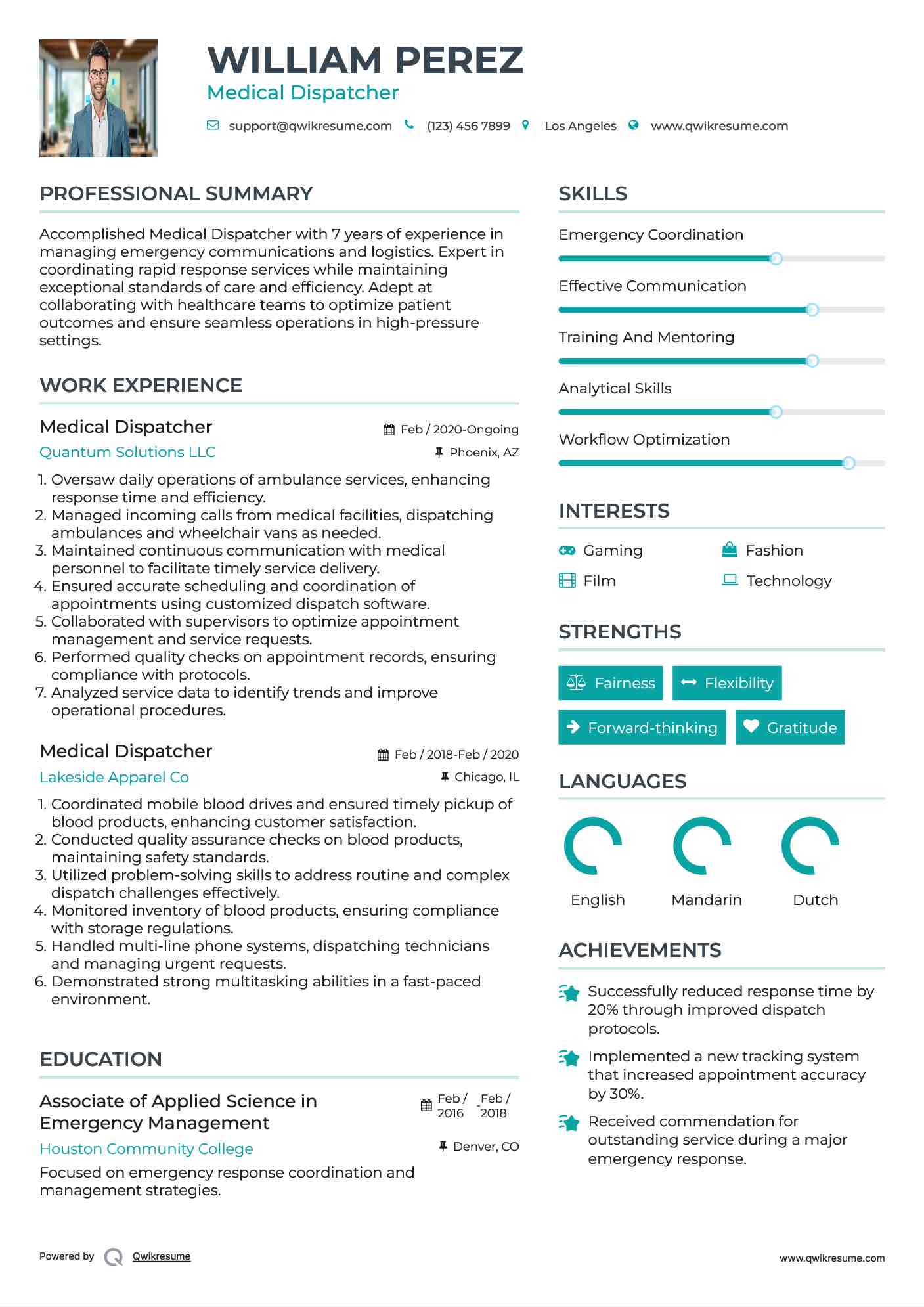 Medical Dispatcher Resume Format