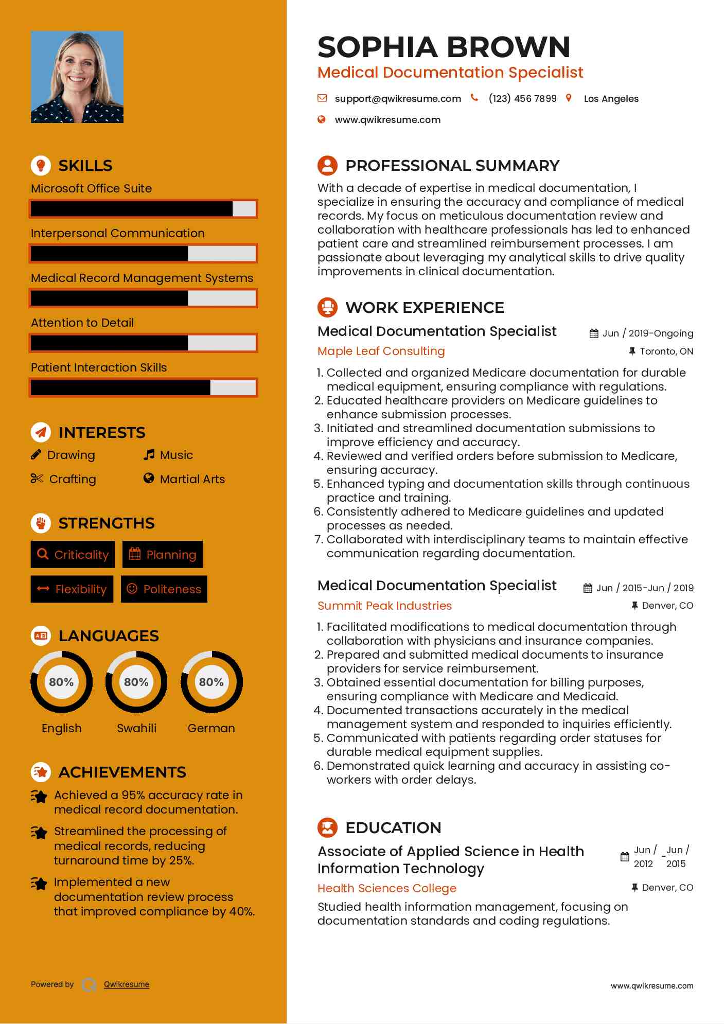 Medical Documentation Specialist Resume Sample