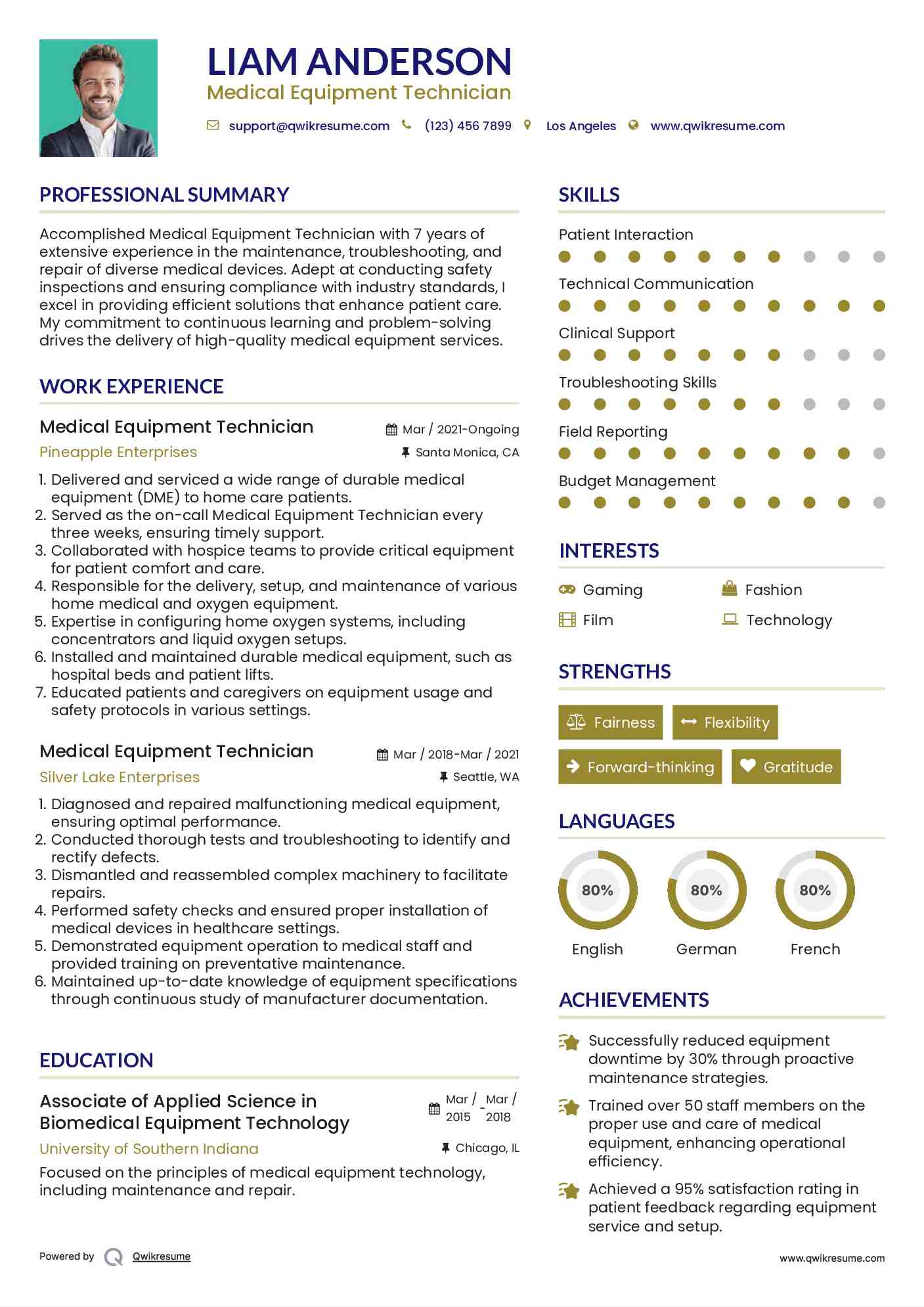 Medical Equipment Technician Resume Example