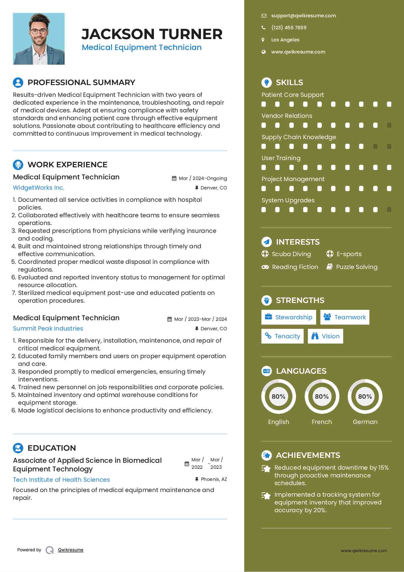 Medical Equipment Technician Resume Sample