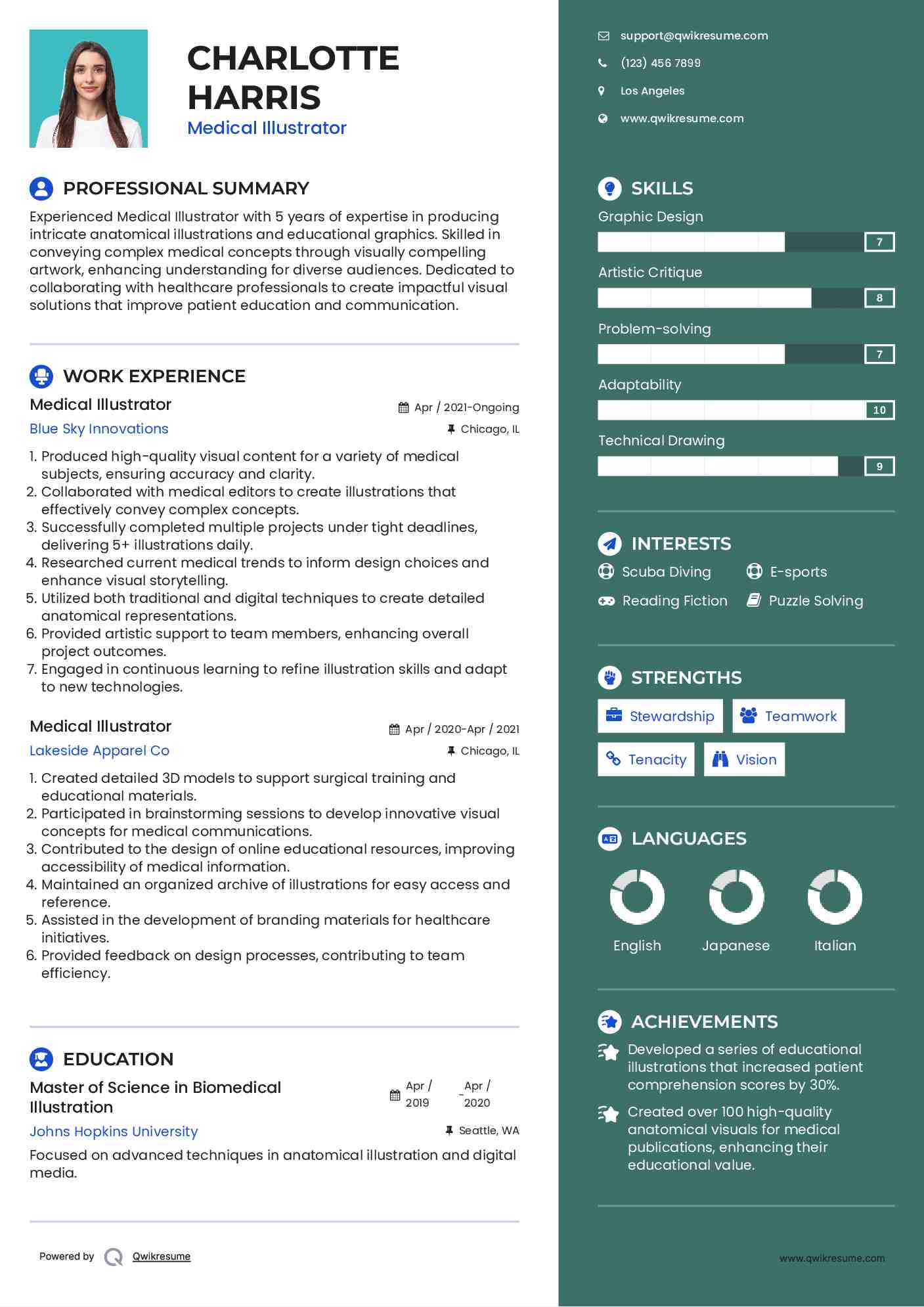 Medical Illustrator Resume Example