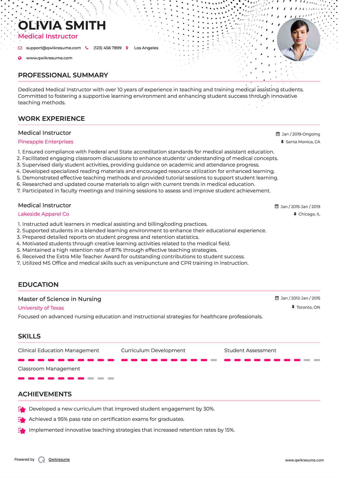 Medical Instructor Resume Format