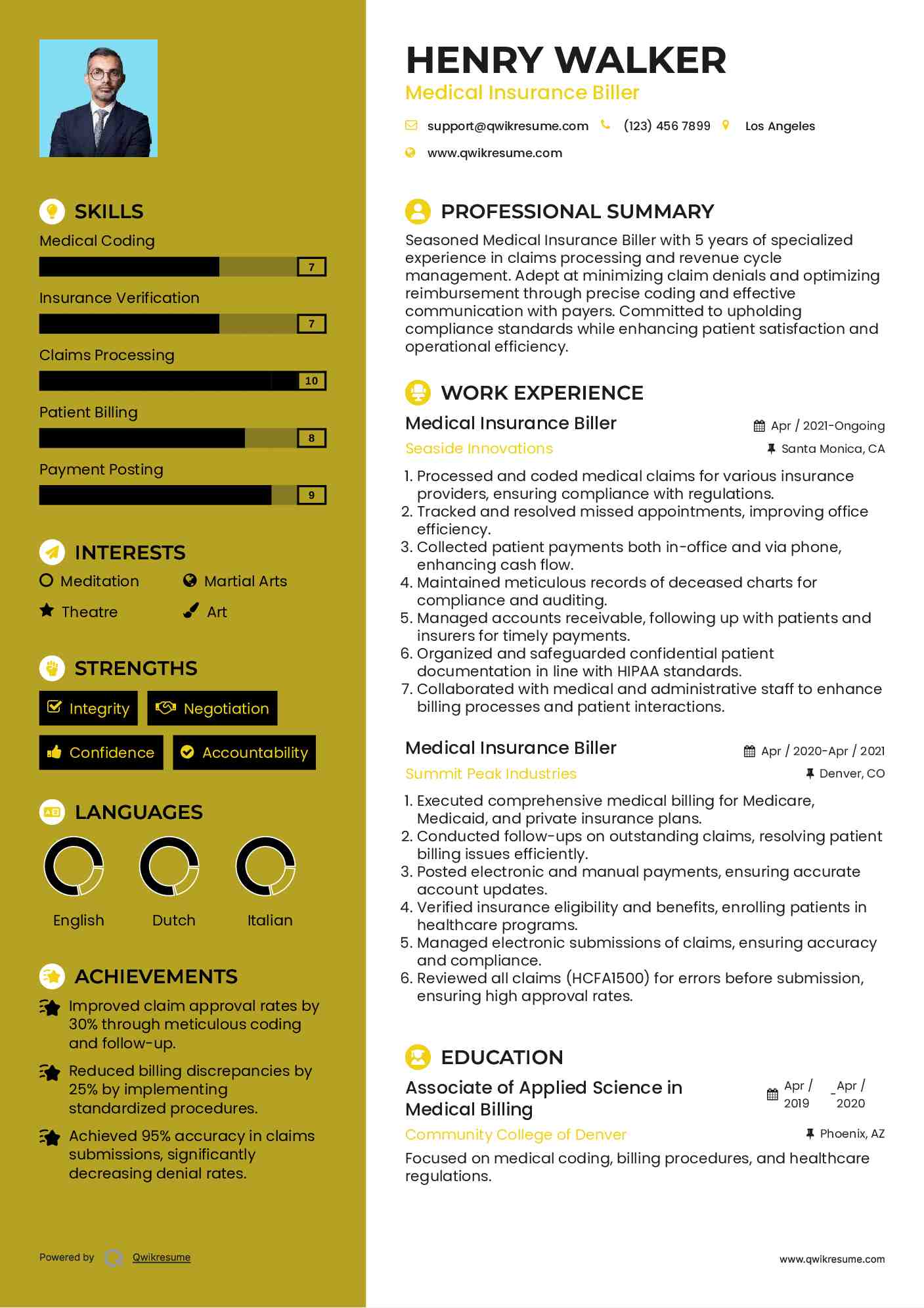 Medical Insurance Biller Resume Format
