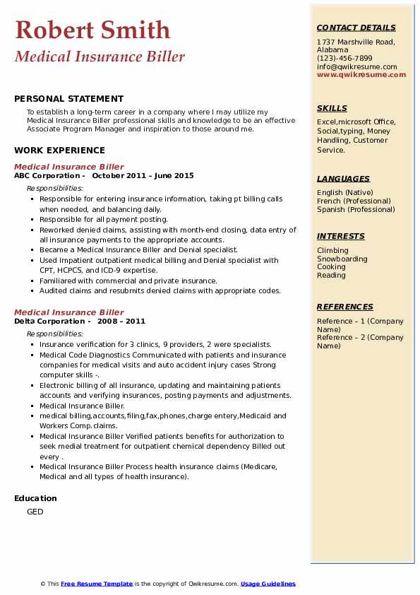 Medical Insurance Biller Resume - Medical Insurance Biller 1609342696 Pdf 