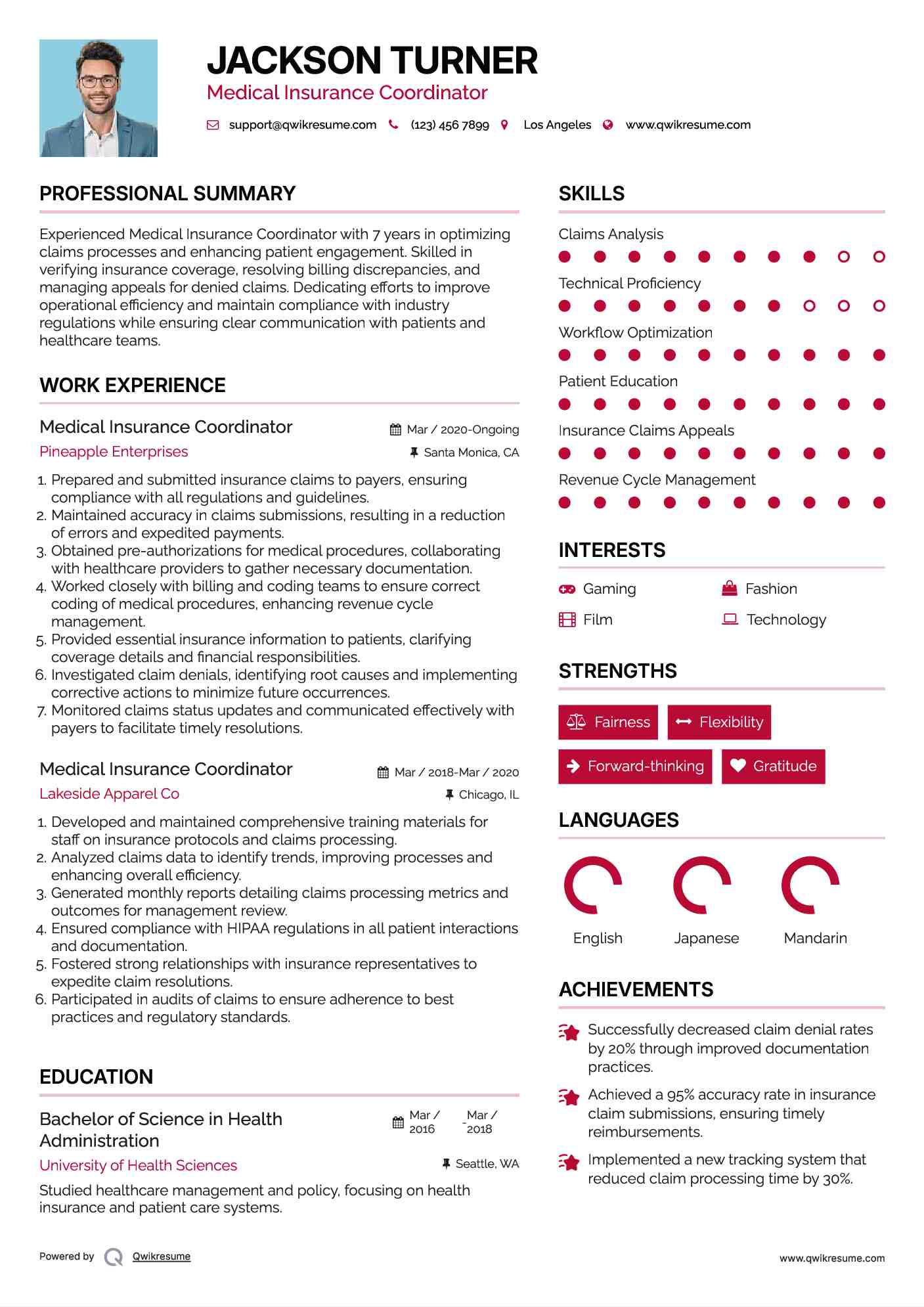 Medical Insurance Coordinator Resume Format