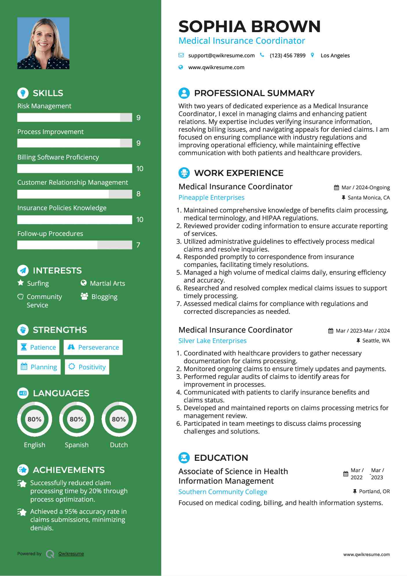 Medical Insurance Coordinator Resume Format