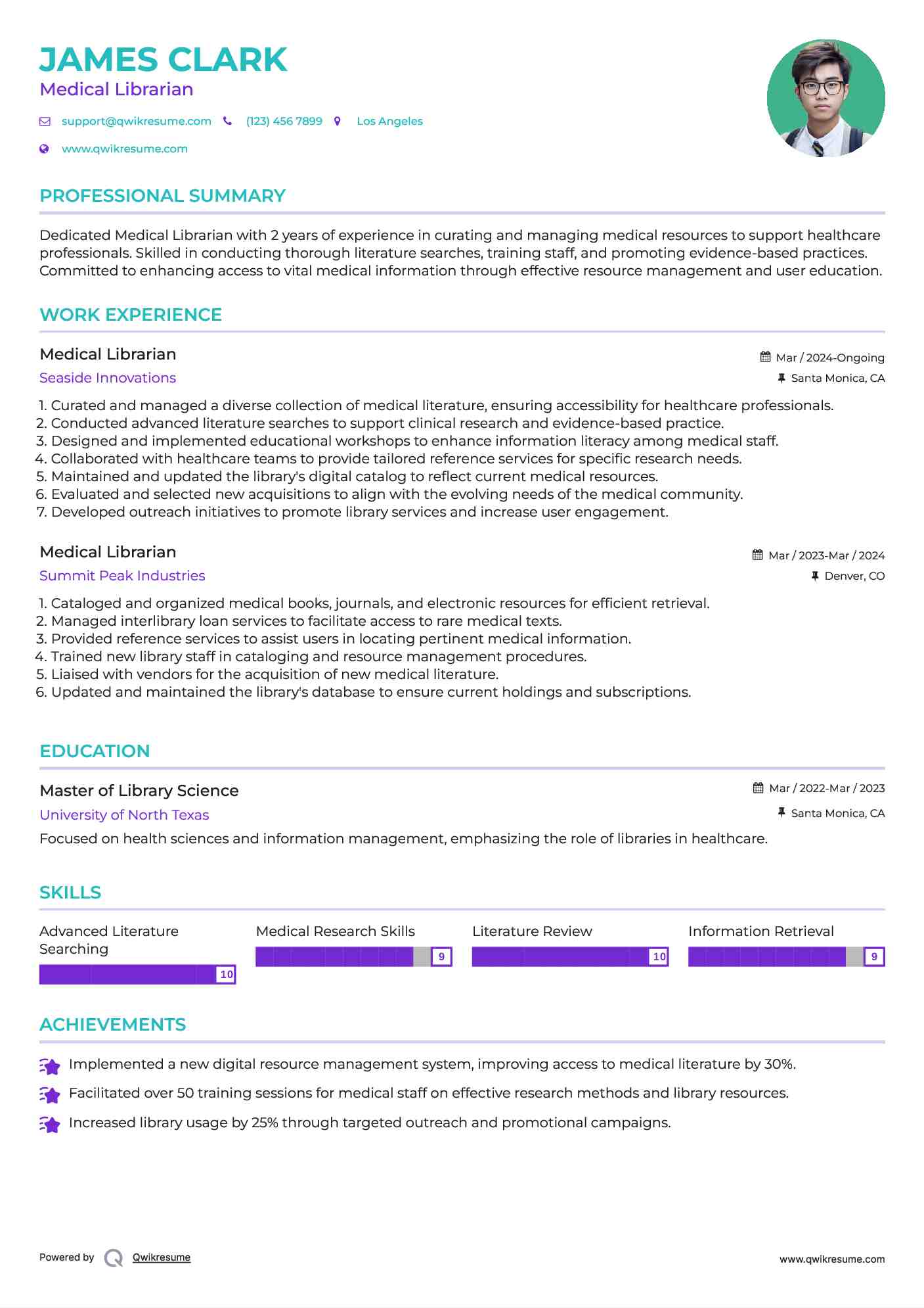 Medical Librarian Resume Model
